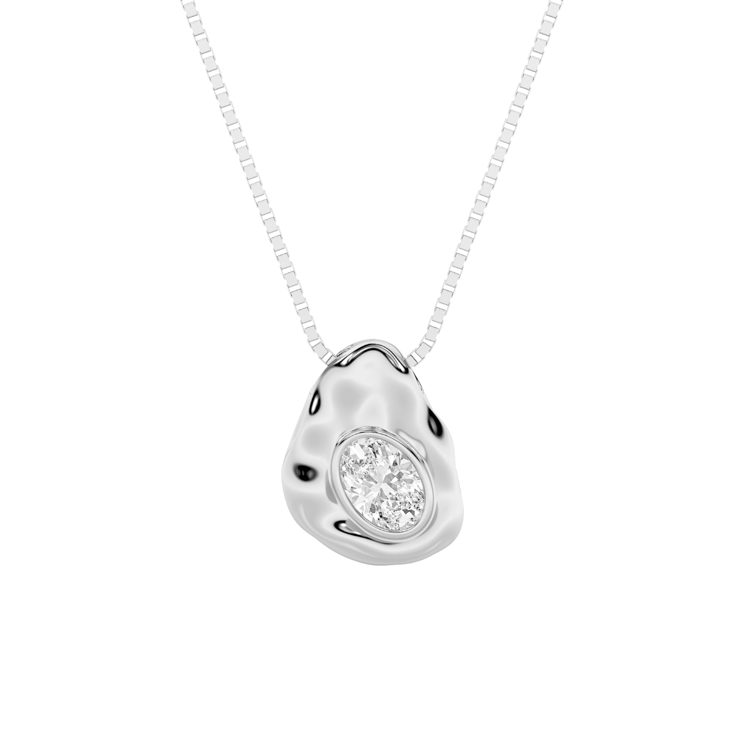 1CTW Oval Shaped Lab Grown Diamond (F/VVS) Organic Design Solitaire Pendant in 14K Gold