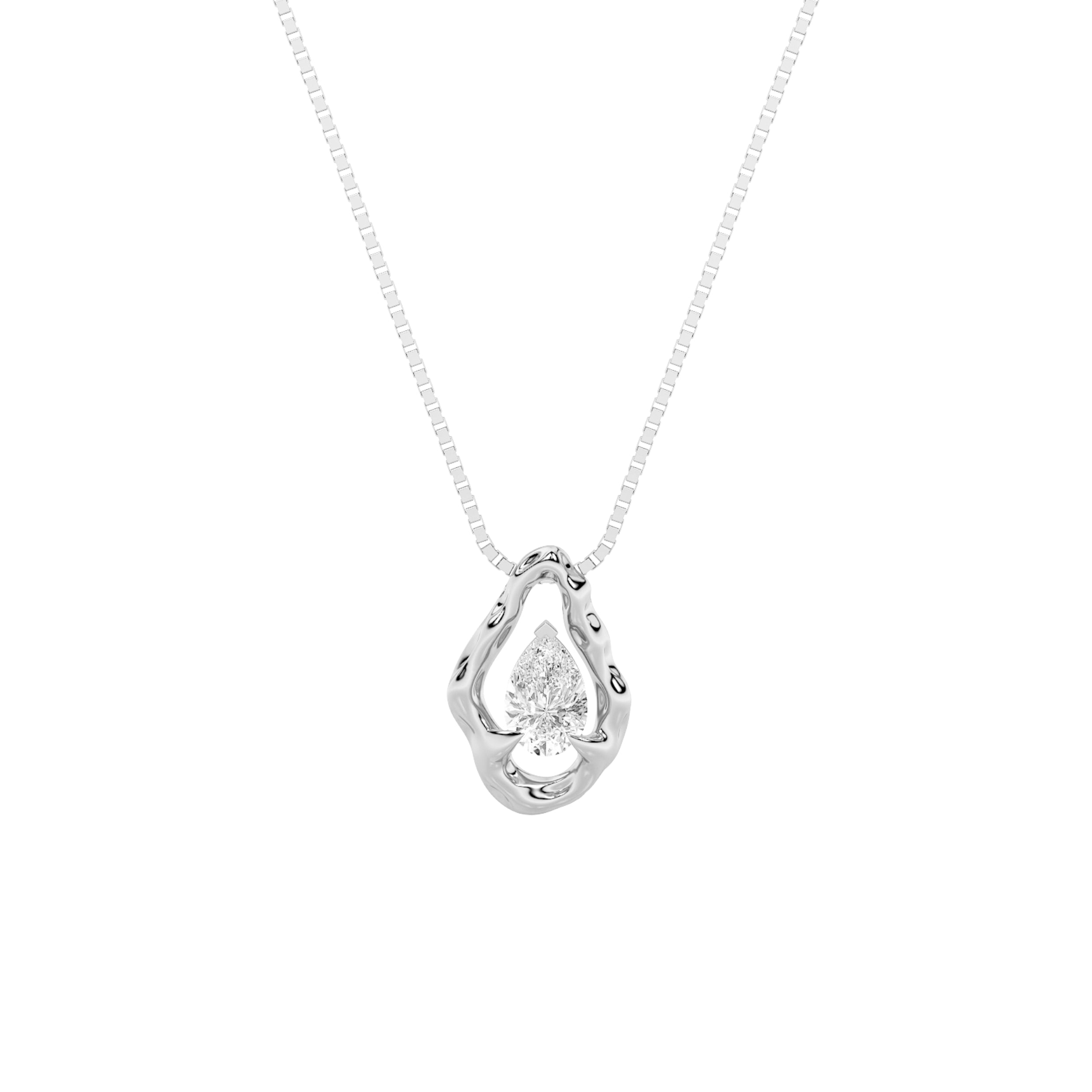 1CTW Pear Shaped Lab Grown Diamond (F/VS) Organic Design Solitaire Pendant in 14K Gold