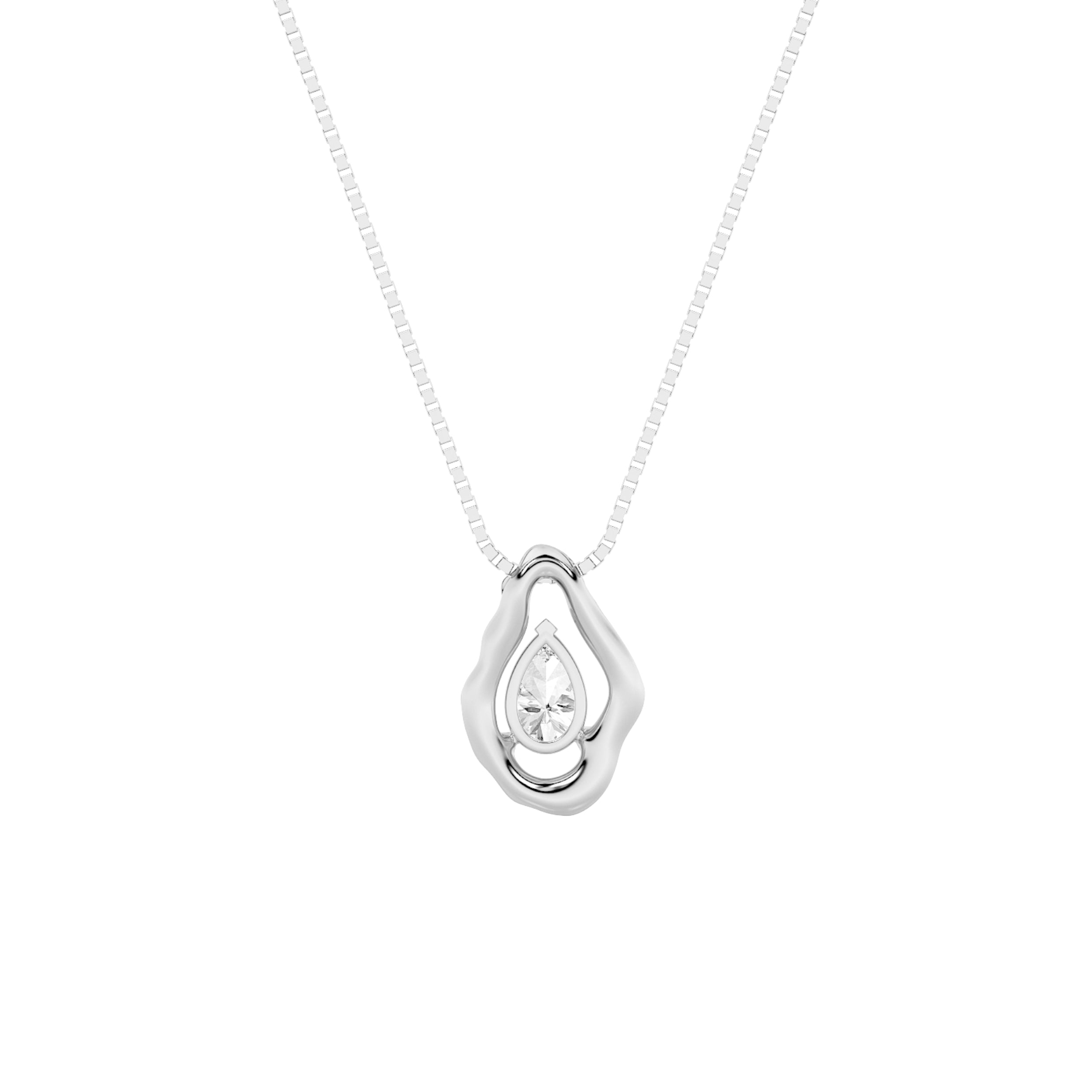 1CTW Pear Shaped Lab Grown Diamond (F/VS) Organic Design Solitaire Pendant in 14K Gold