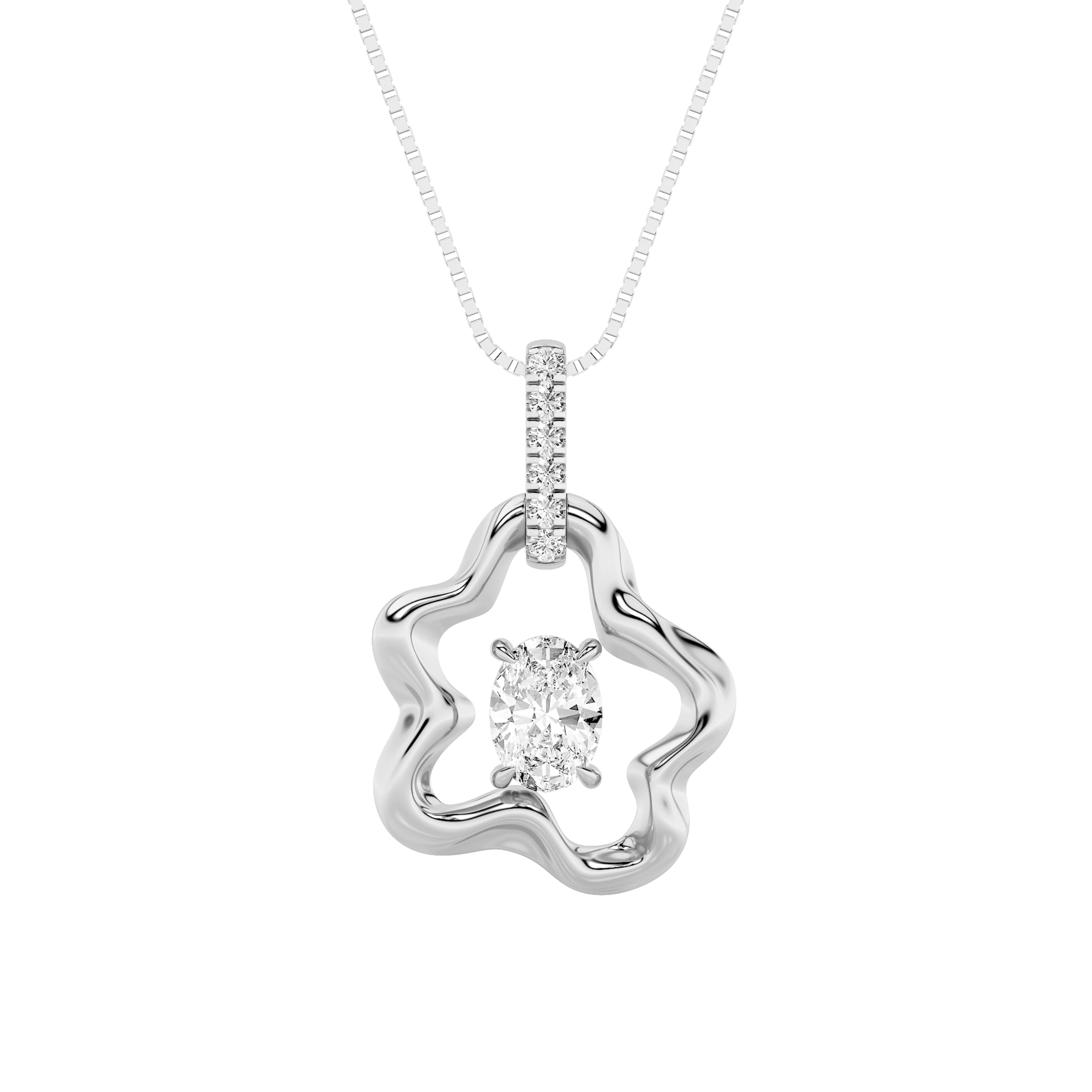 1CTW Oval Shaped Lab Grown Diamond (F/VS) Organic Design Solitaire Pendant in 14K Gold