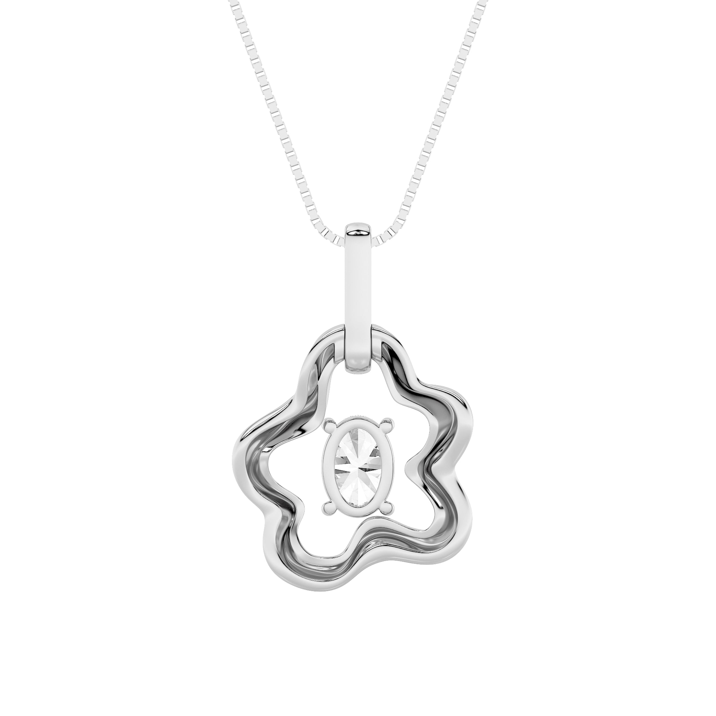 1CTW Oval Shaped Lab Grown Diamond (F/VS) Organic Design Solitaire Pendant in 14K Gold
