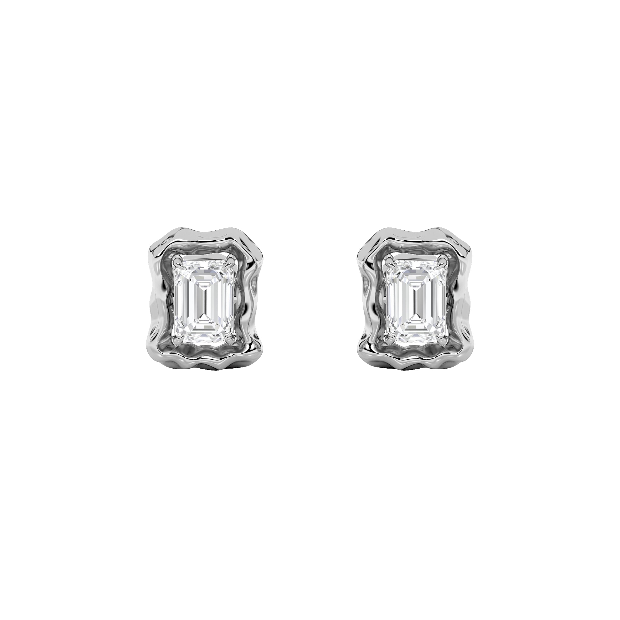 1.5CTW Emerald Shaped Lab Grown Diamond (F/VS) Organic Design Stud Earrings in 14K Gold