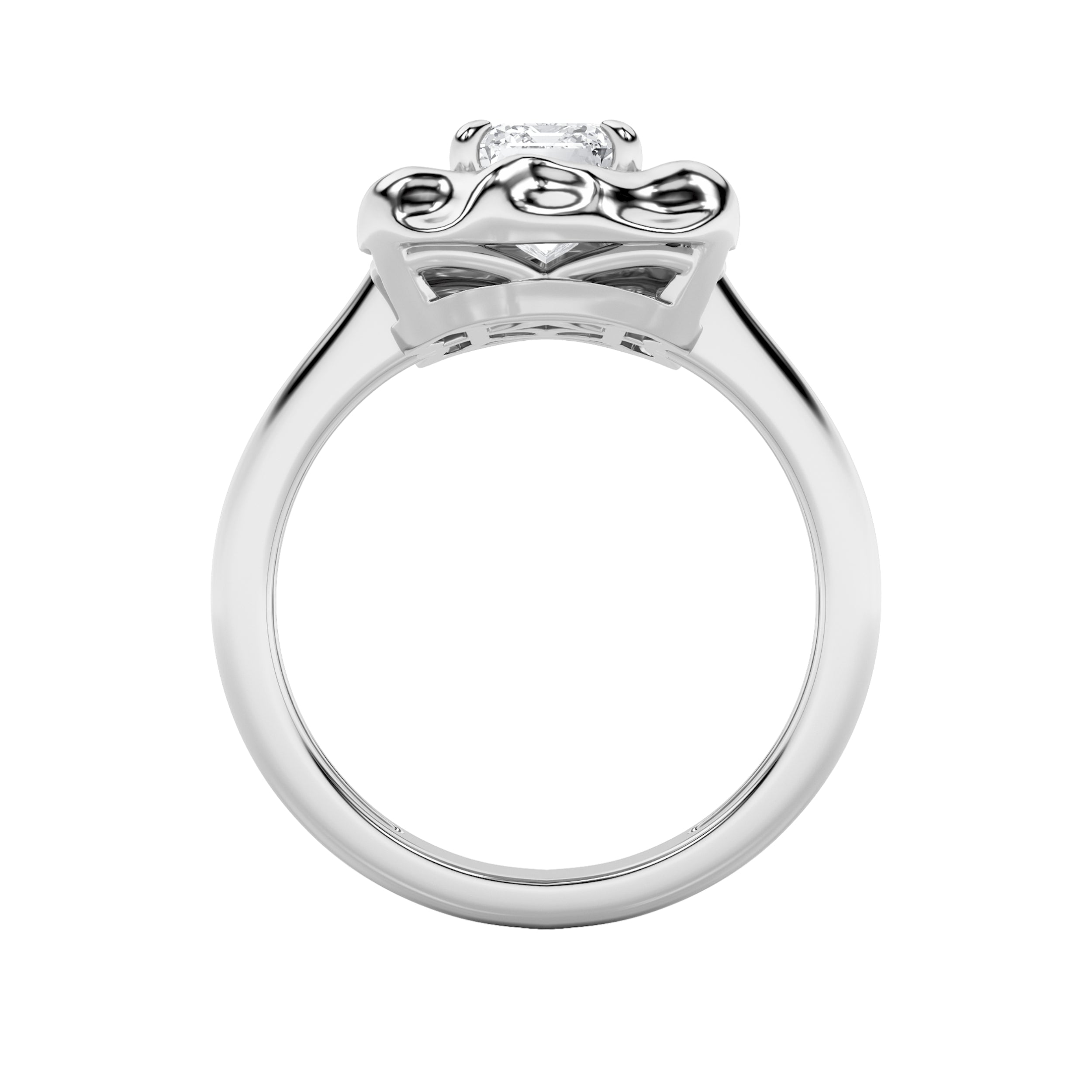1.5CTW Emerald Shaped Lab Grown Diamond (F/VS) Organic Design Solitaire Ring in 14K Gold