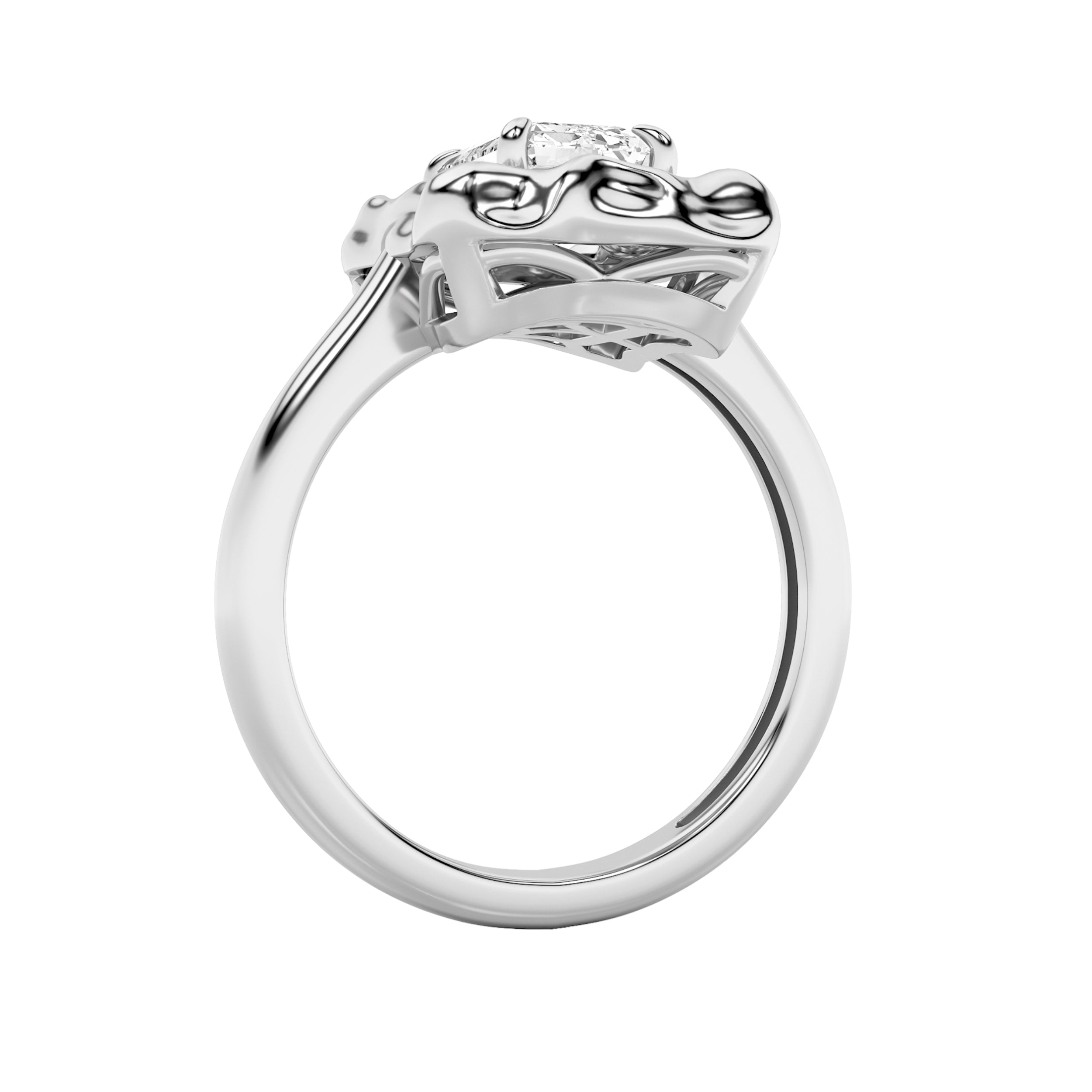1.5CTW Emerald Shaped Lab Grown Diamond (F/VS) Organic Design Solitaire Ring in 14K Gold