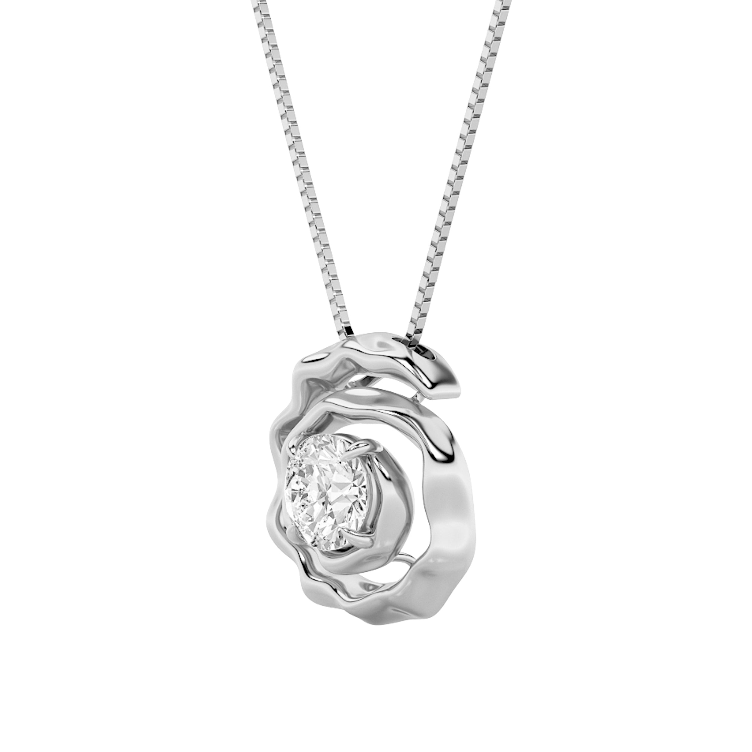 1CTW Round Shaped Lab Grown Diamond (F/VS) Organic Design Solitaire Pendant in 14K Gold