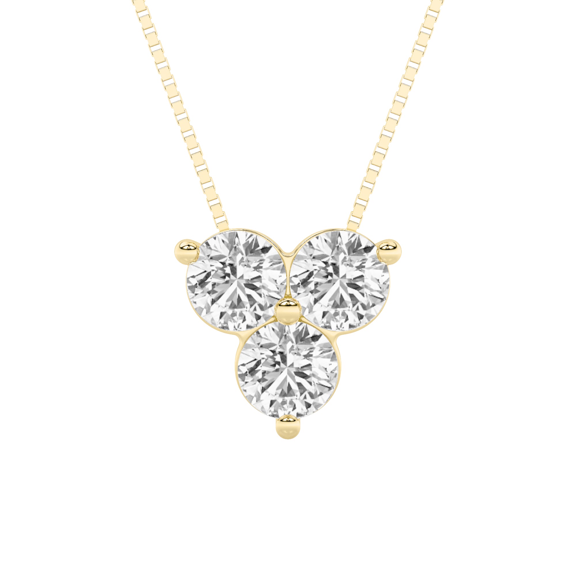 1CTW Round Shaped Lab Grown Diamond (F/VS) Three Stone Pendant in 14K Gold