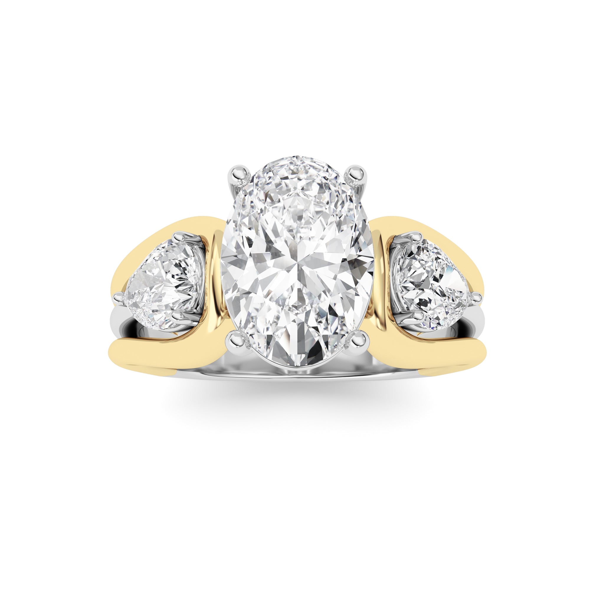 3CTW Oval Shaped Lab Grown Diamond (F/VS) Two Tone Solitaire Engagement Ring in 14K Gold