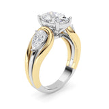 3CTW Oval Shaped Lab Grown Diamond (F/VS) Two Tone Solitaire Engagement Ring in 14K Gold
