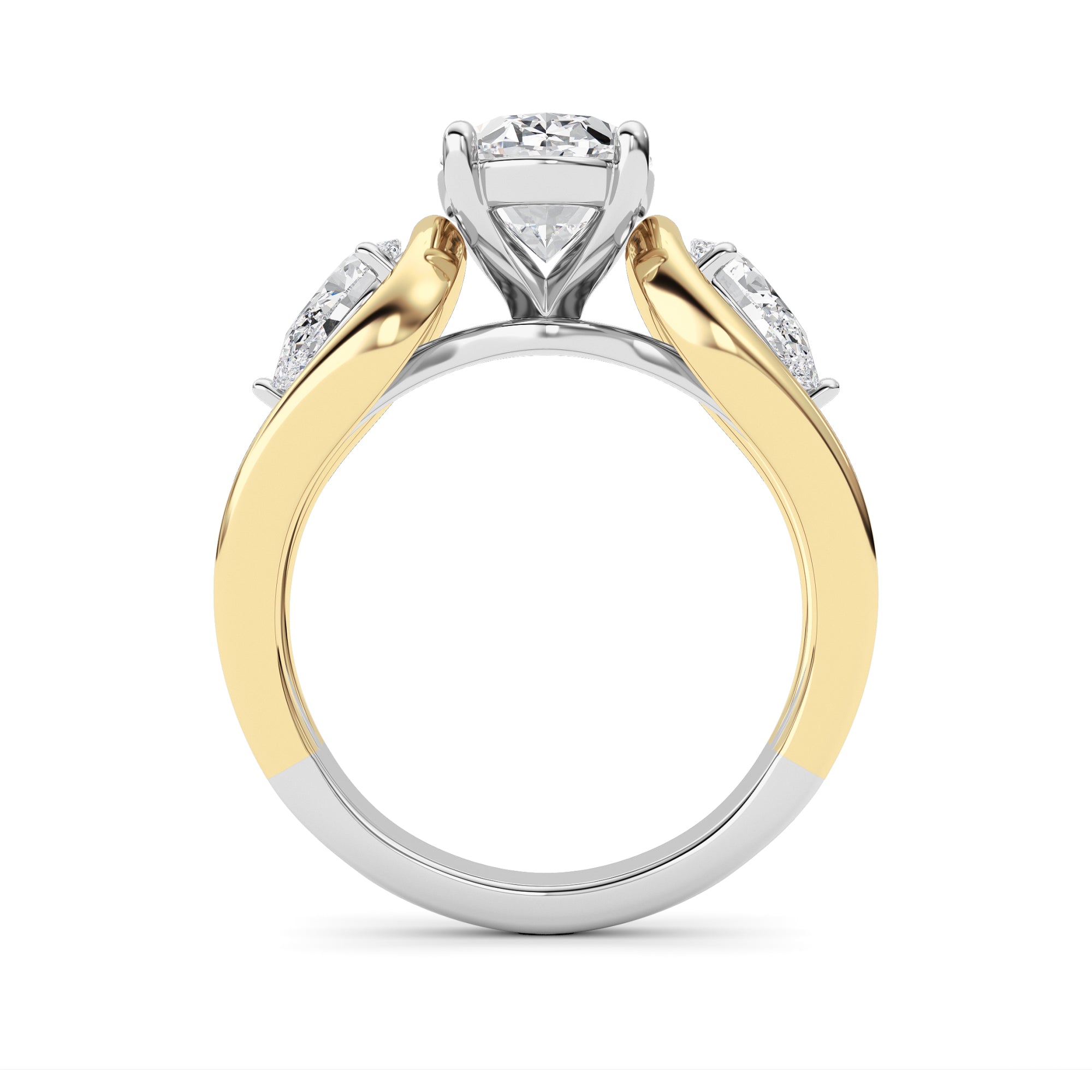 3CTW Oval Shaped Lab Grown Diamond (F/VS) Two Tone Solitaire Engagement Ring in 14K Gold