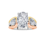 3CTW Oval Shaped Lab Grown Diamond (F/VS) Tri Color Solitaire Engagement Ring in 14K Gold