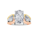 3CTW Oval Shaped Lab Grown Diamond (F/VS) Tri Color Solitaire Engagement Ring in 14K Gold