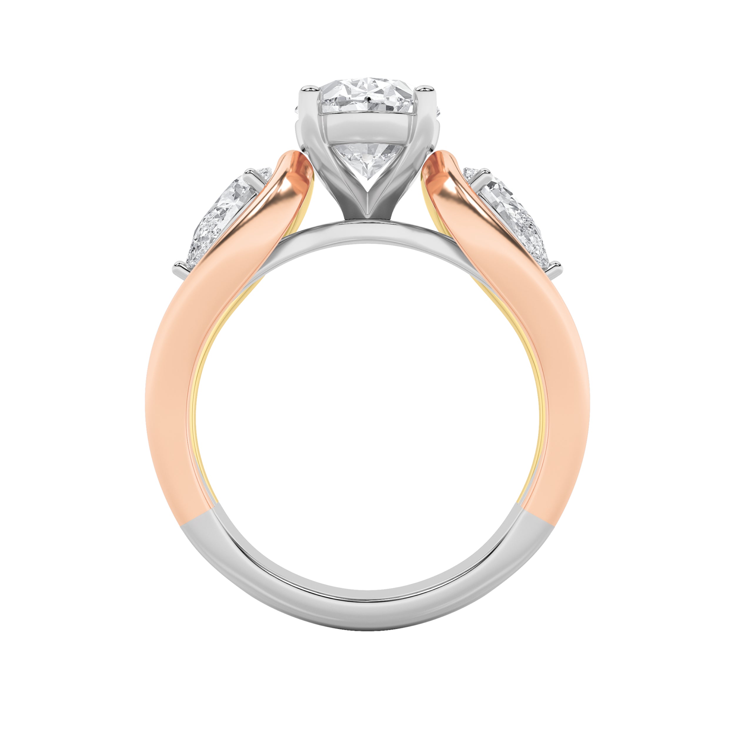 3CTW Oval Shaped Lab Grown Diamond (F/VS) Tri Color Solitaire Engagement Ring in 14K Gold