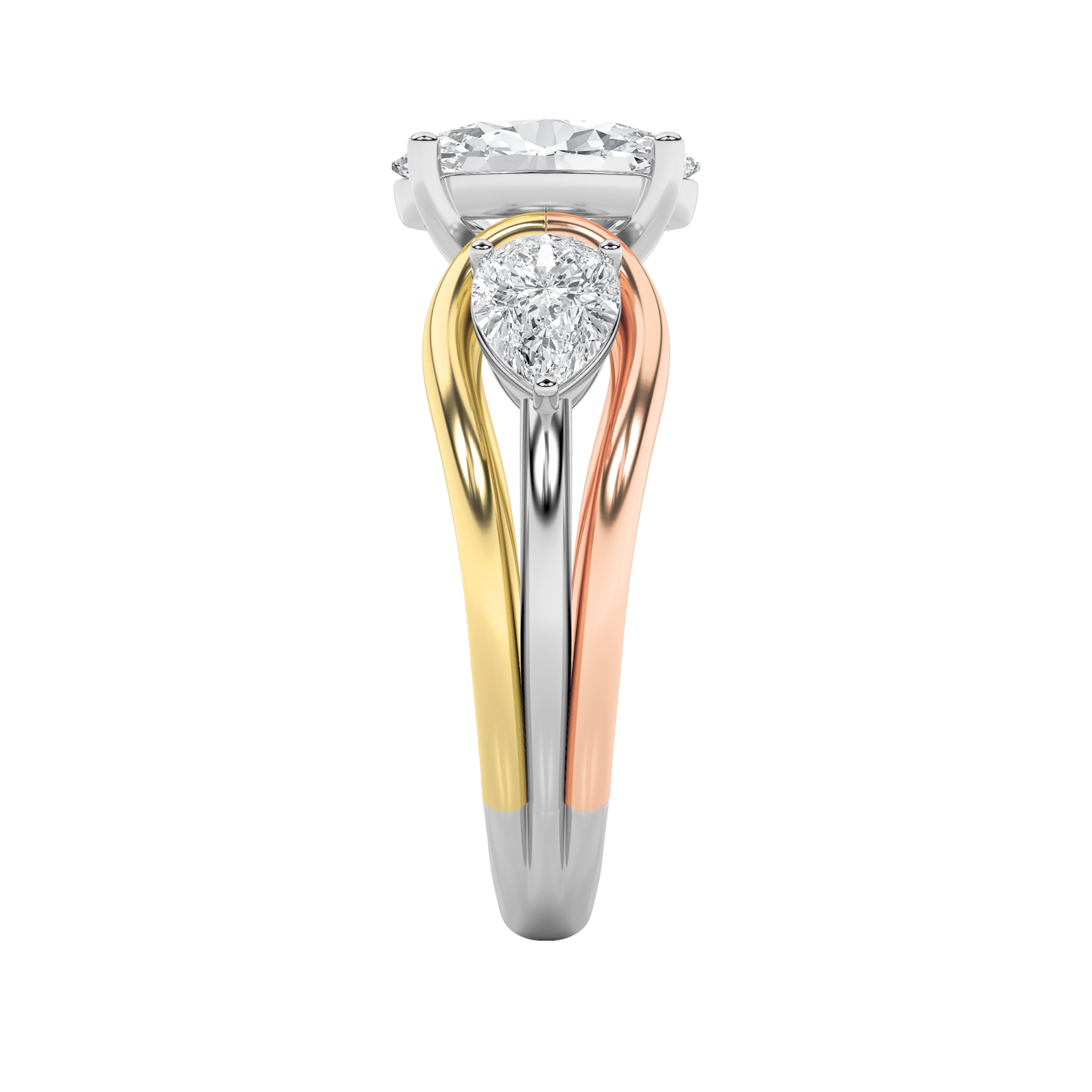 3CTW Oval Shaped Lab Grown Diamond (F/VS) Tri Color Solitaire Engagement Ring in 14K Gold