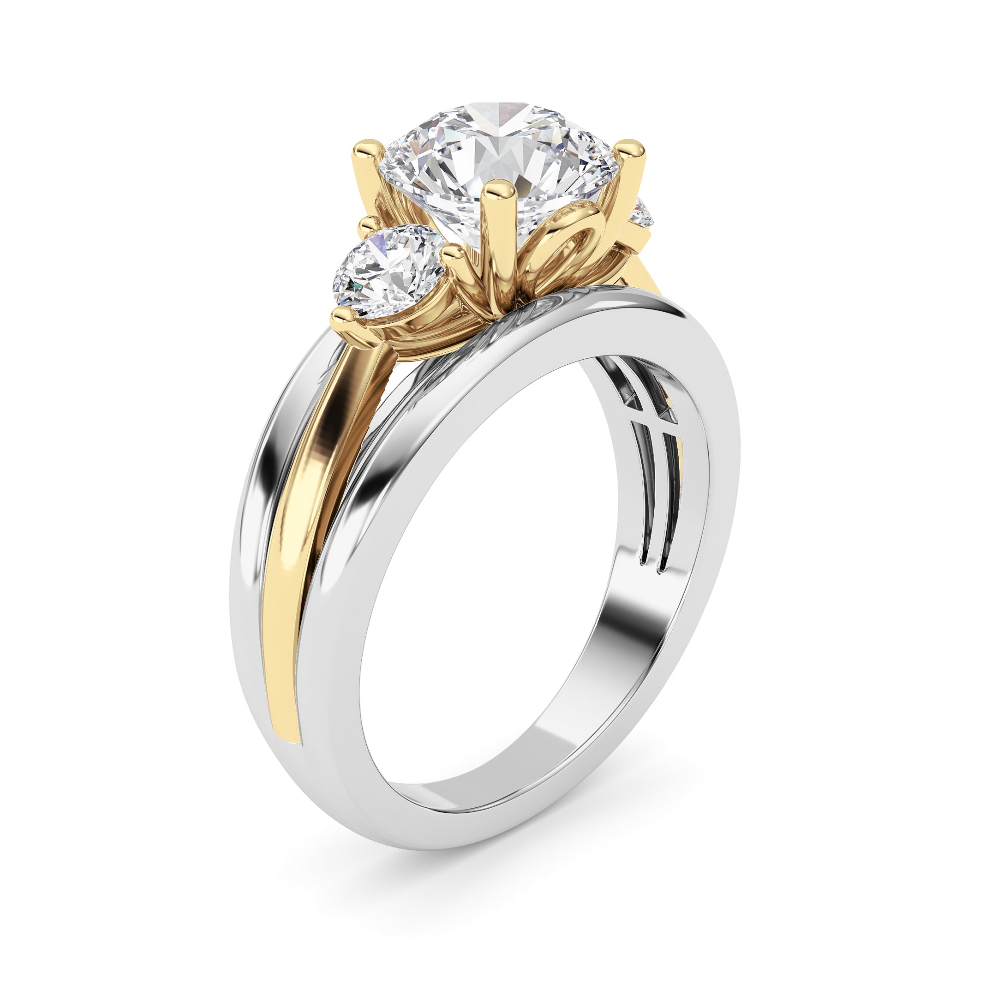 3CTW Oval Shaped Lab Grown Diamond (F/VS) Two Tone Solitaire Engagement Ring in 14K Gold