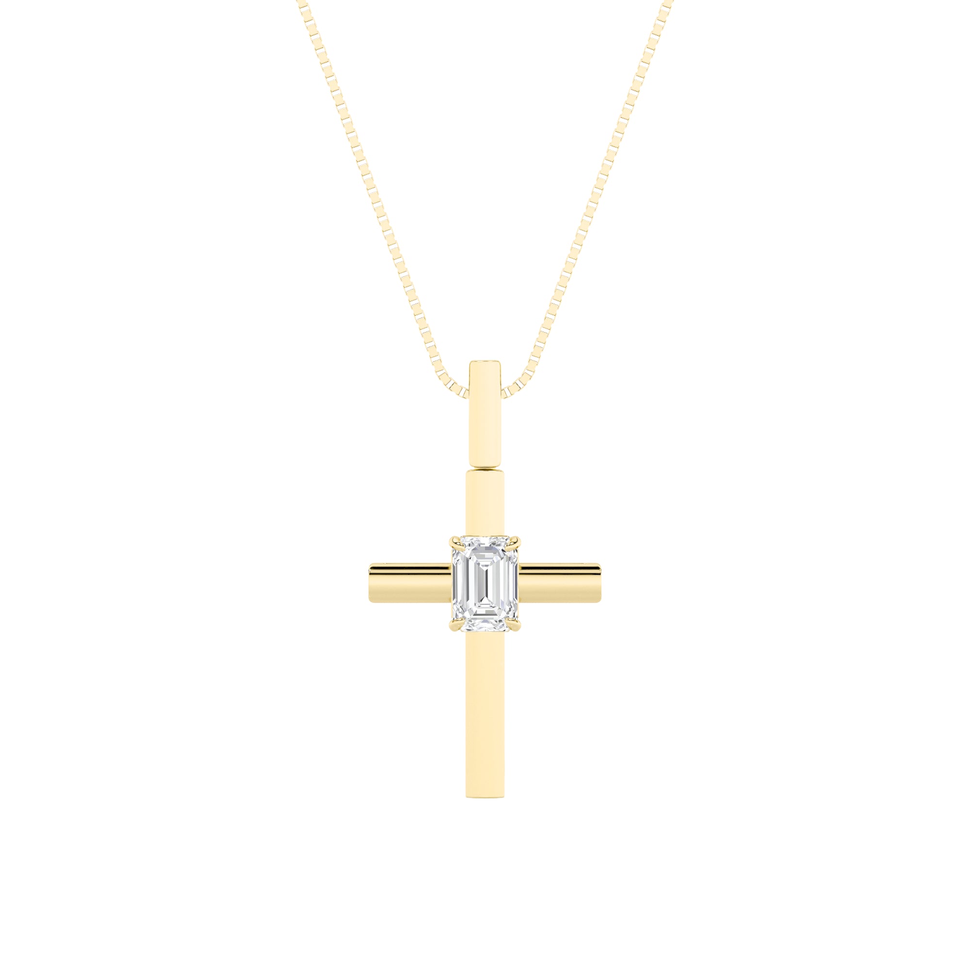 0.5CTW Emerald Shaped Lab Grown Diamond (F/VS) Cross Pendant in 14K Gold