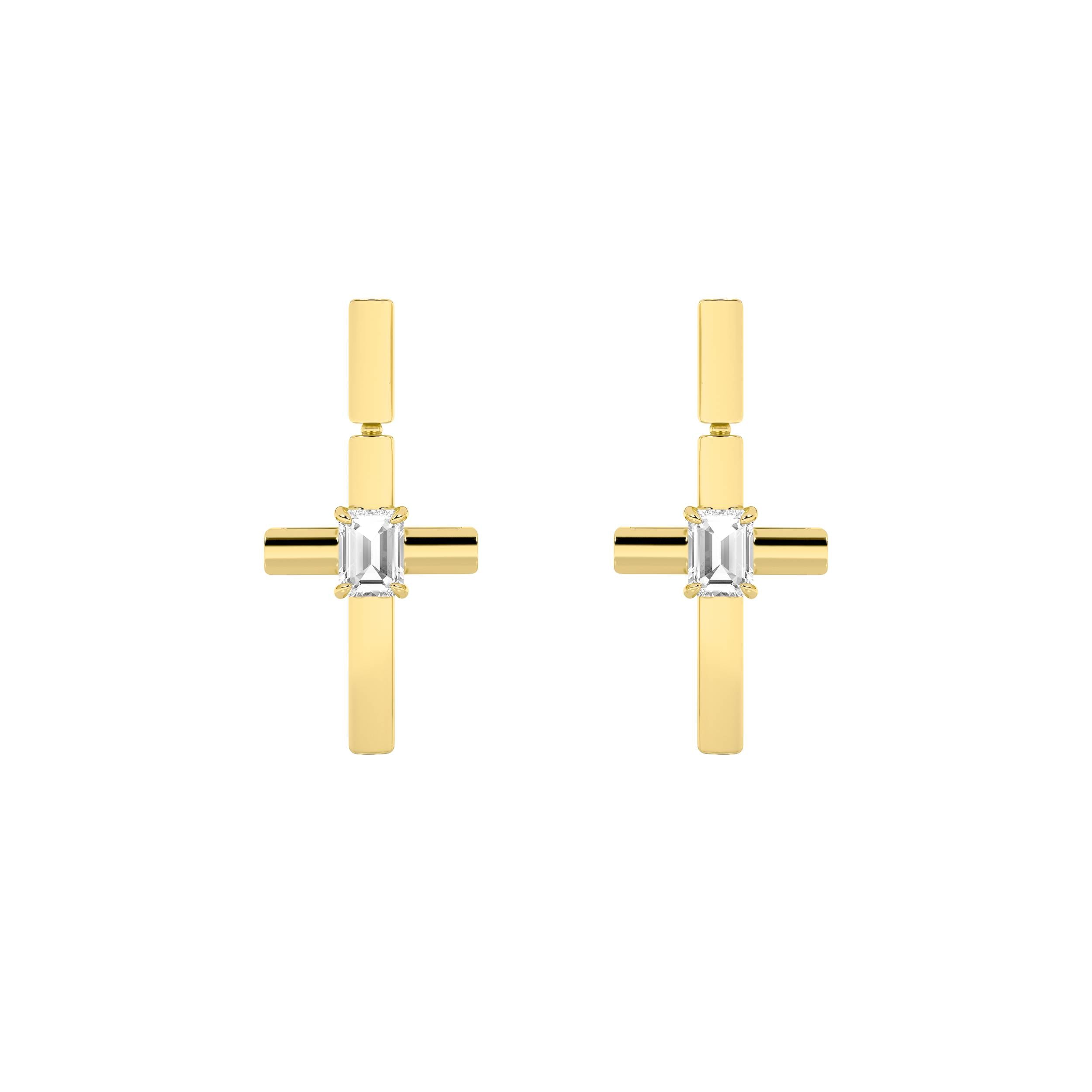 0.5Cttw Emerald Shaped Lab Grown Diamond (F/VS) Cross Earrings in 14K Gold
