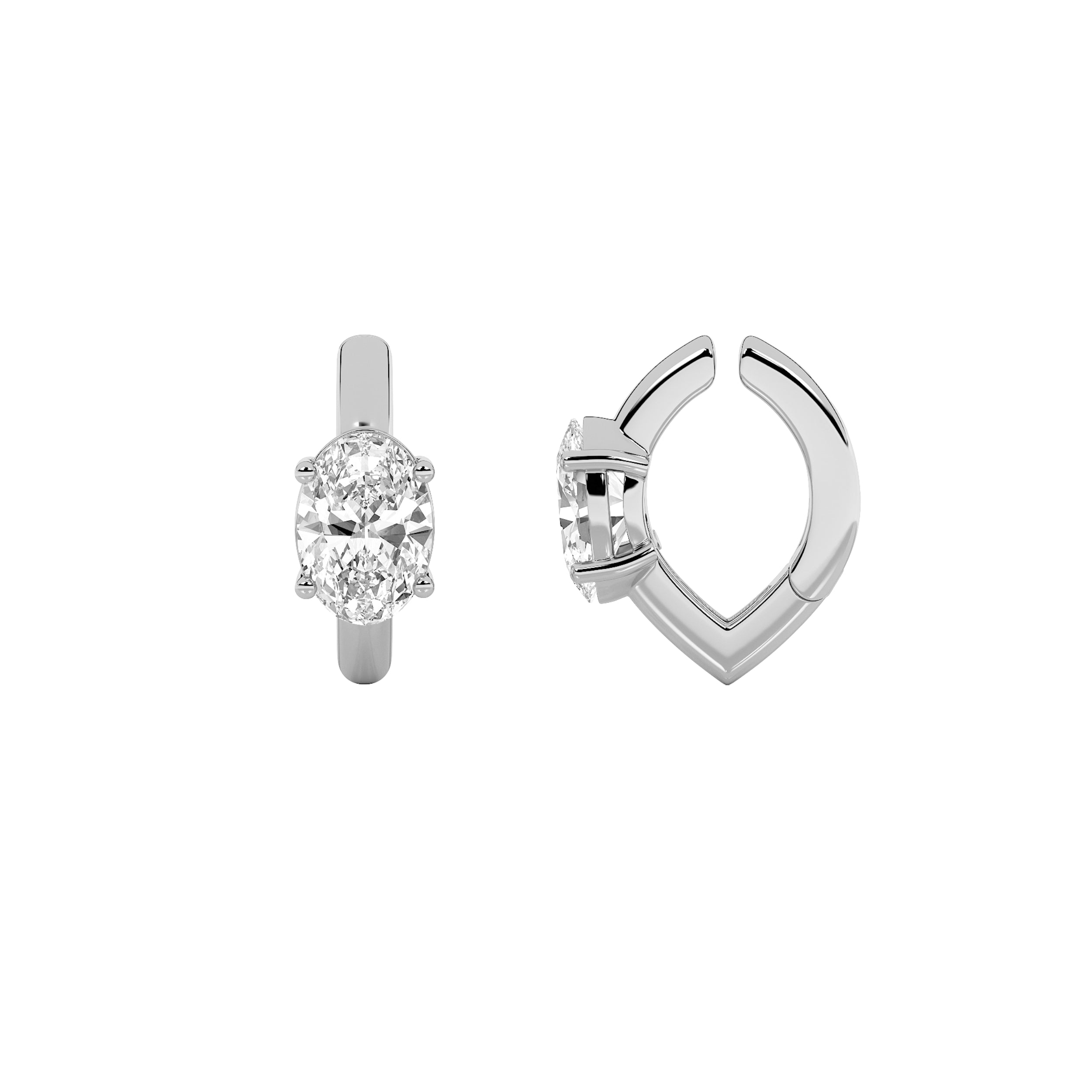 0.25CTW Oval Shaped Lab Grown Diamond (F/VS) Huggie Cuff Half Pair Earrings in 14K Gold