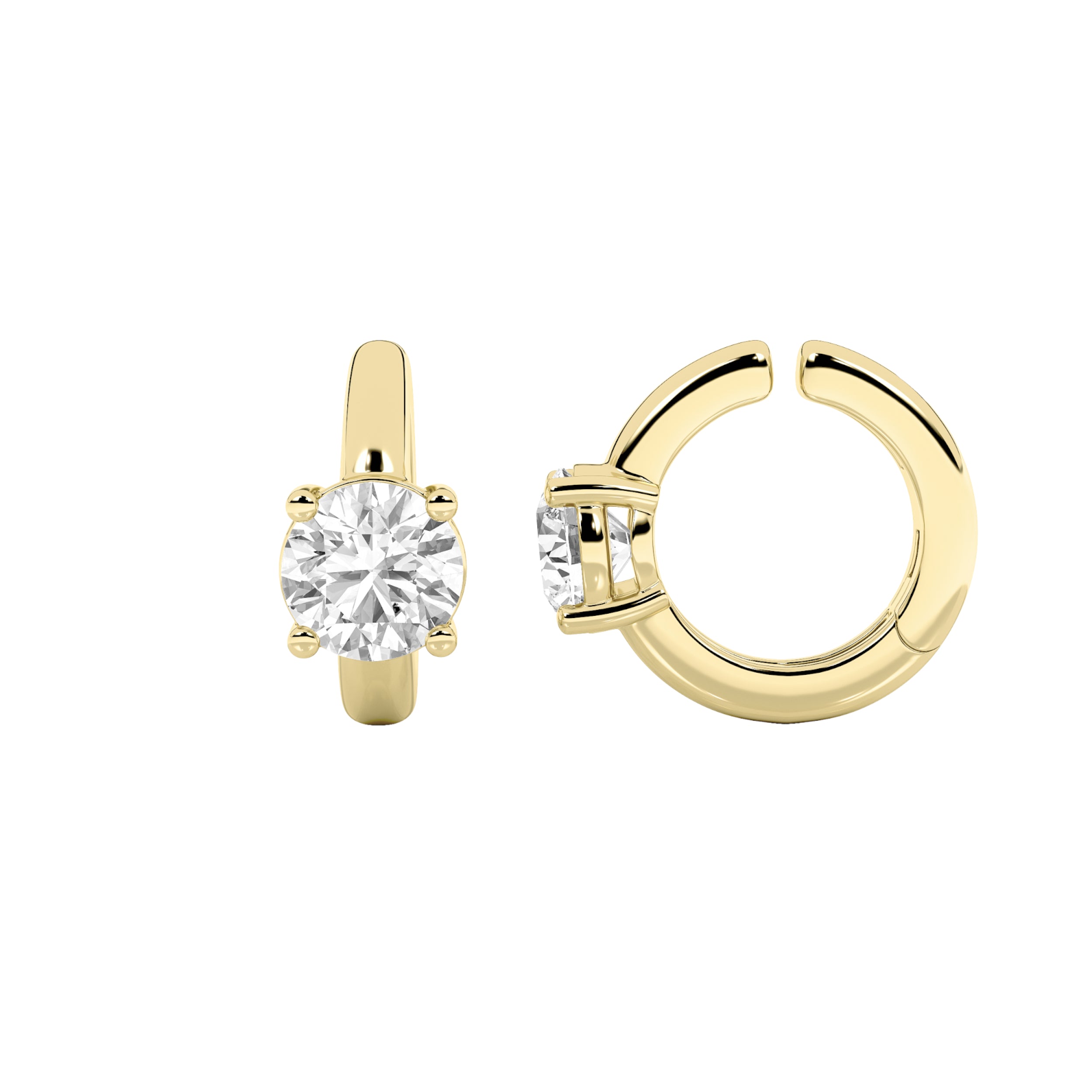 0.5CTW Round Shaped Lab Grown Diamond (F/VS) Huggie Cuff Half Pair Earrings in 14K Gold