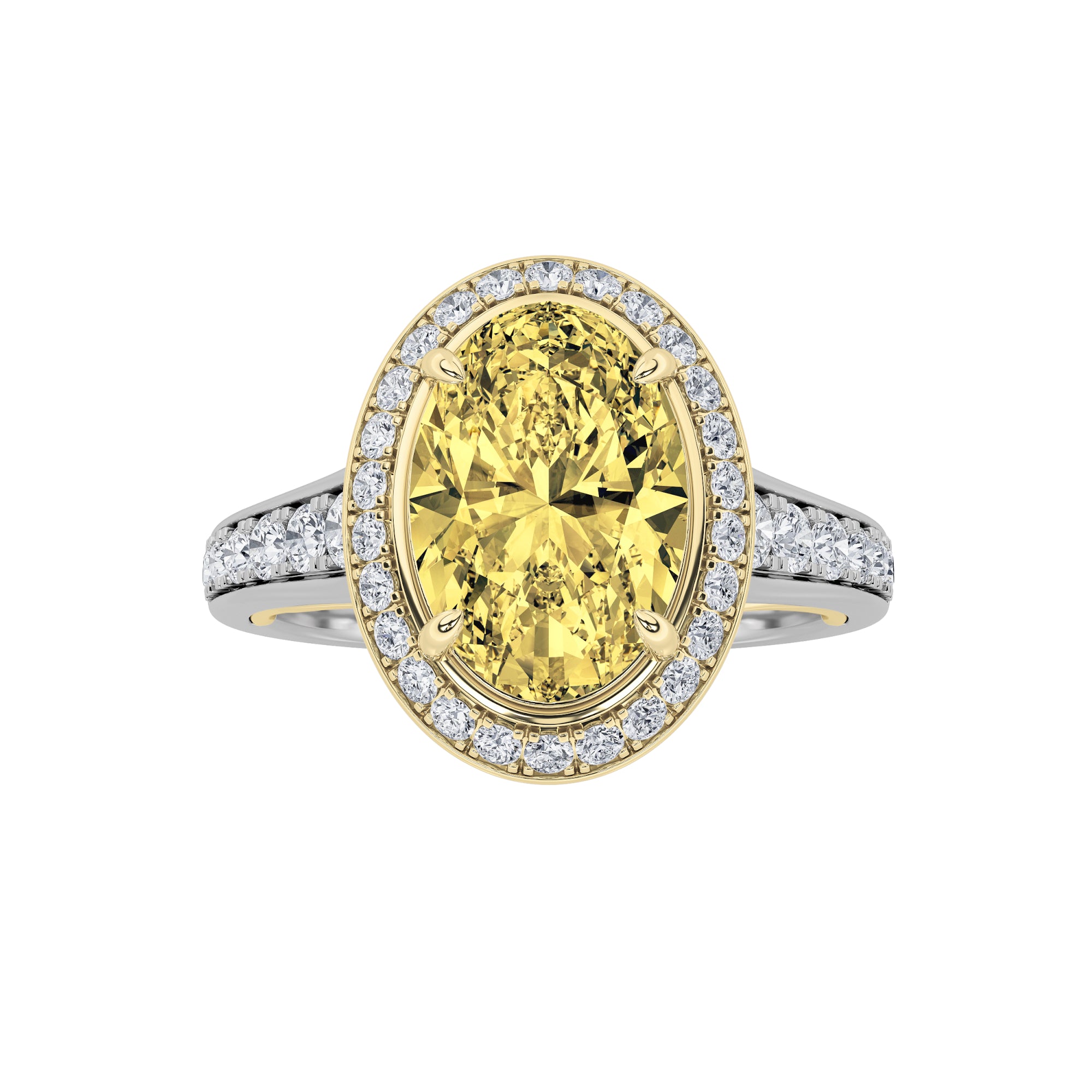 3.5CTW Oval Shaped Lab Grown Diamond (F/VS) Bold Accented Statement Engagement Ring in 14K Gold