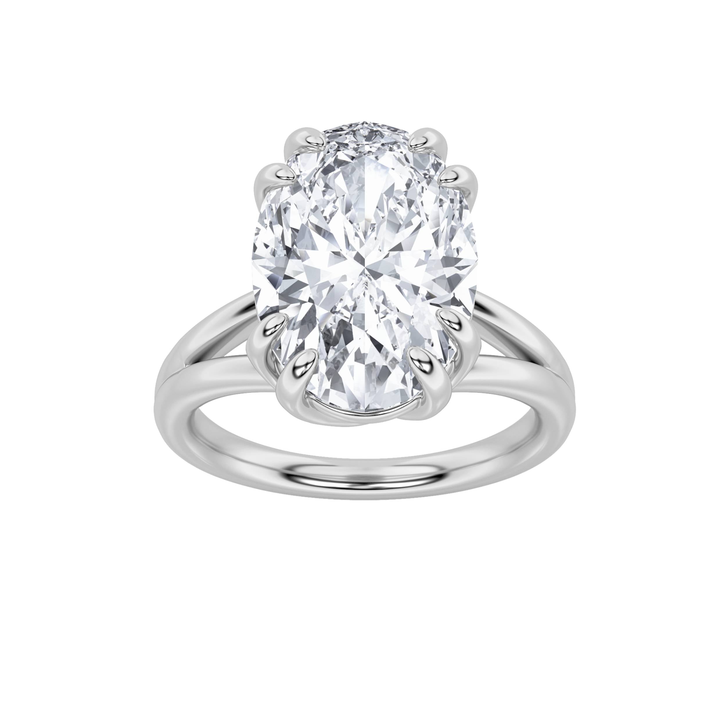 5CTW Oval Shaped Lab Grown Diamond (F/VS) Bold Split Shank Solitaire Engagement Ring in 14K Gold