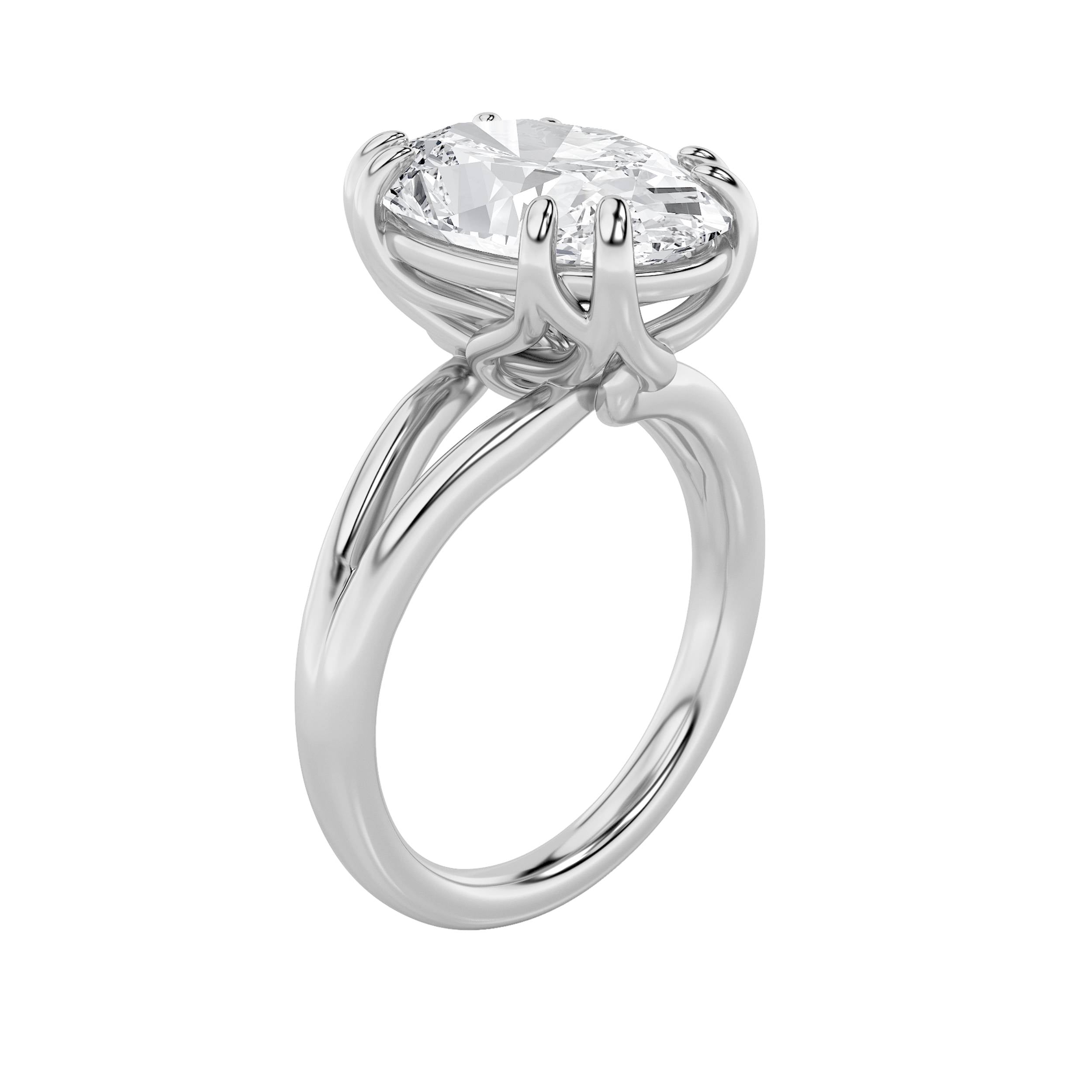 5CTW Oval Shaped Lab Grown Diamond (F/VS) Bold Split Shank Solitaire Engagement Ring in 14K Gold