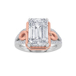4.25CTW Emerald Shaped Lab Grown Diamond (F/VS) Bold Accented Two Tone Engagement Ring in 14K Gold