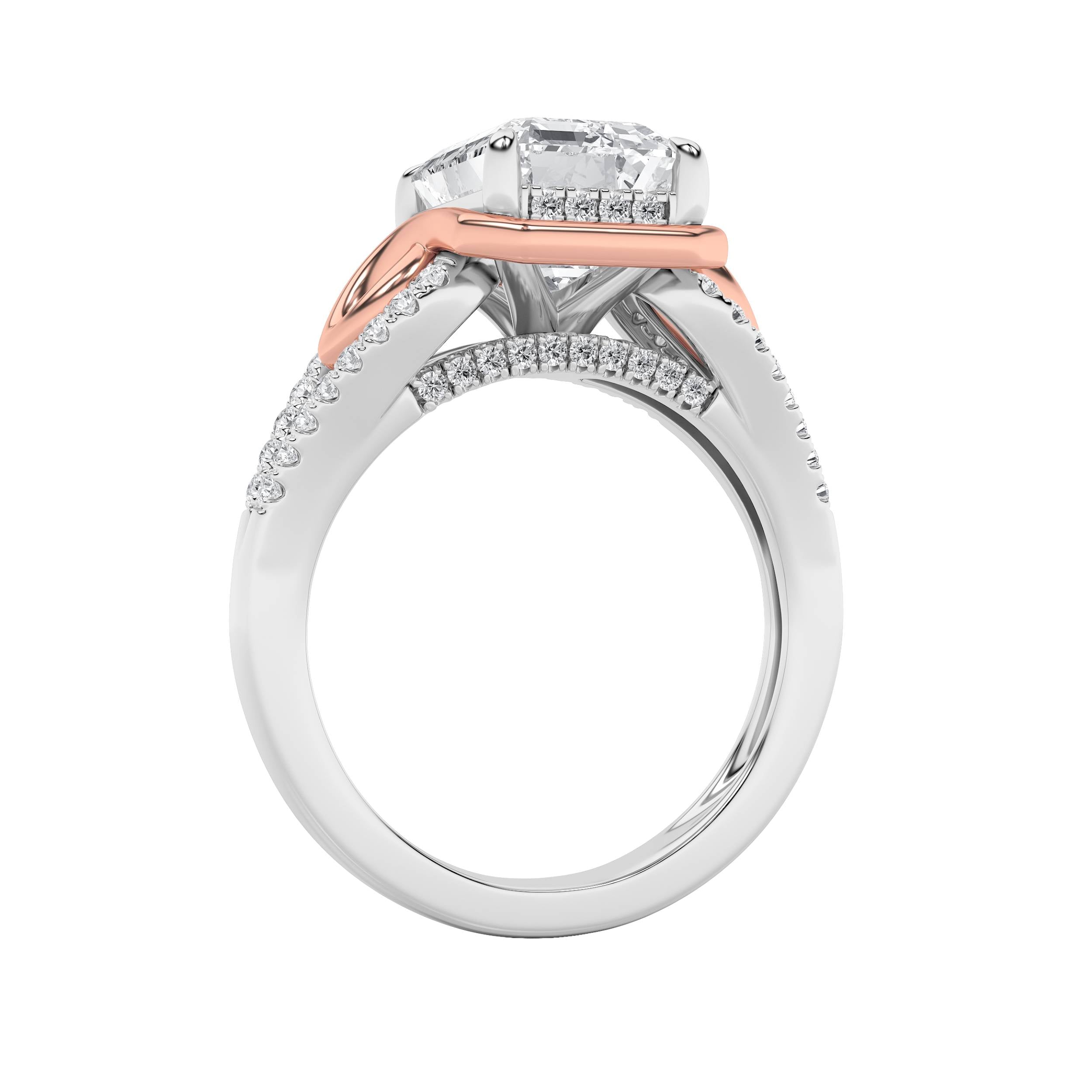 4.25CTW Emerald Shaped Lab Grown Diamond (F/VS) Bold Accented Two Tone Engagement Ring in 14K Gold