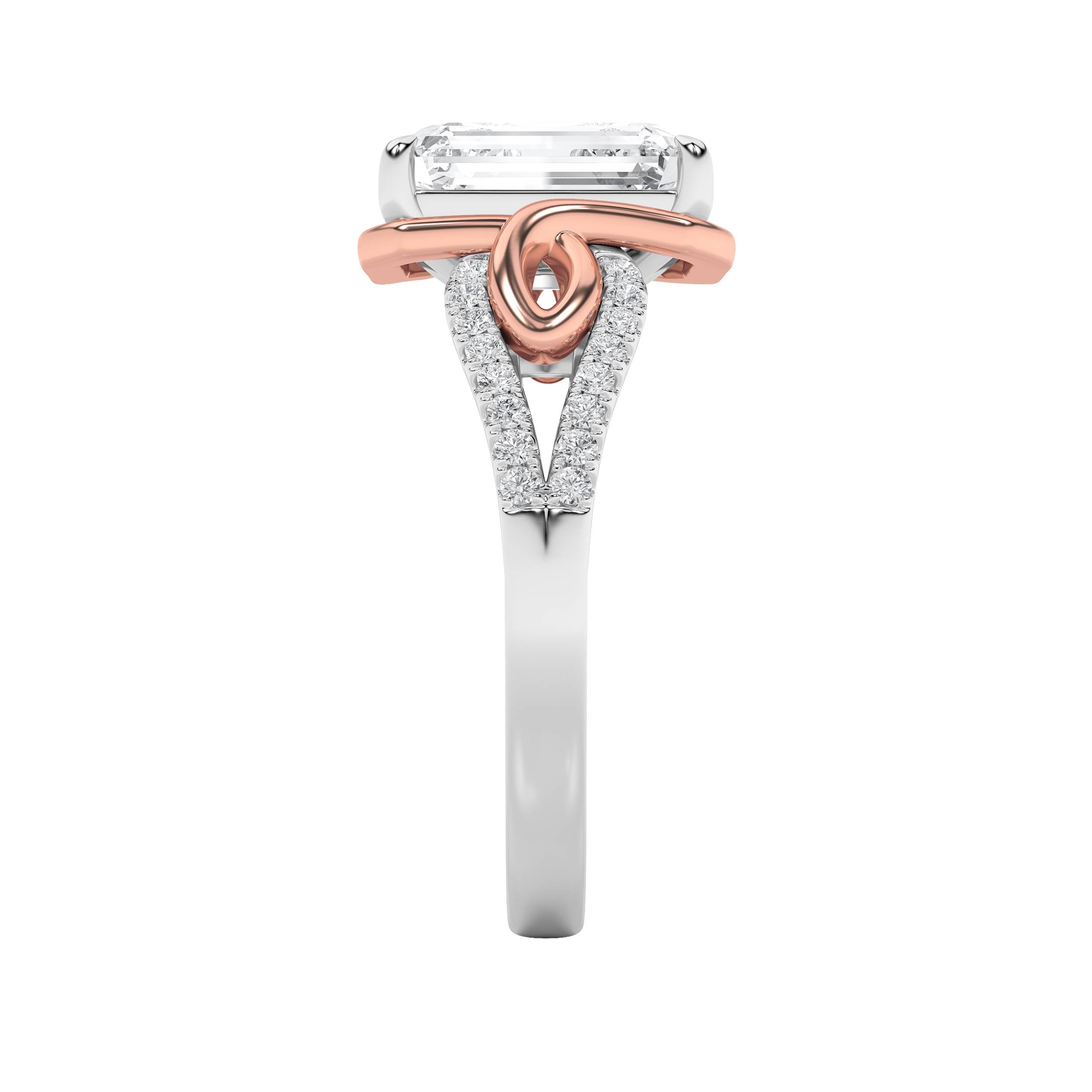 4.25CTW Emerald Shaped Lab Grown Diamond (F/VS) Bold Accented Two Tone Engagement Ring in 14K Gold