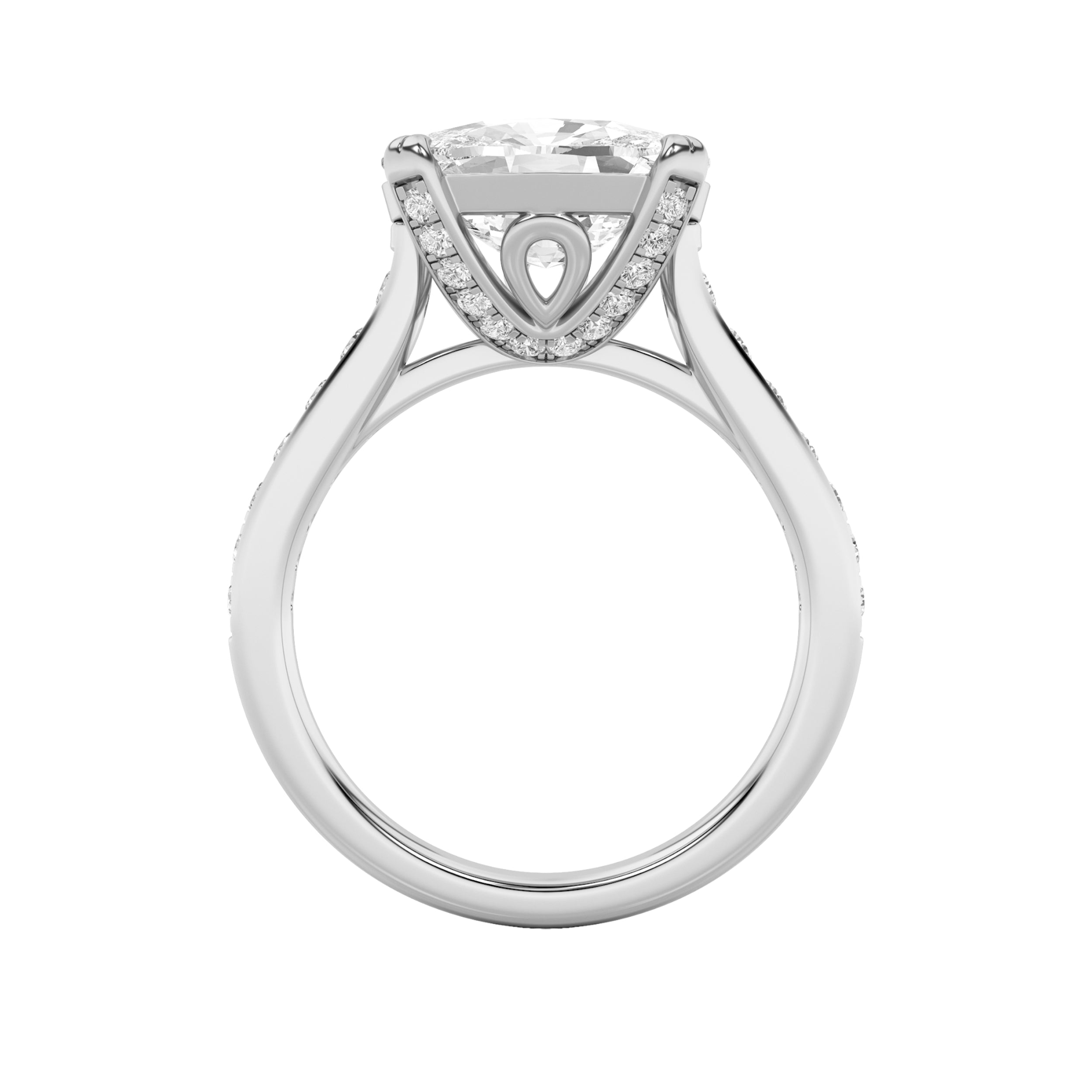 4.5CTW Elongated Cushion Shaped Lab Grown Diamond (F/VS) Bold Accented East West Set Engagement Ring in 14K Gold
