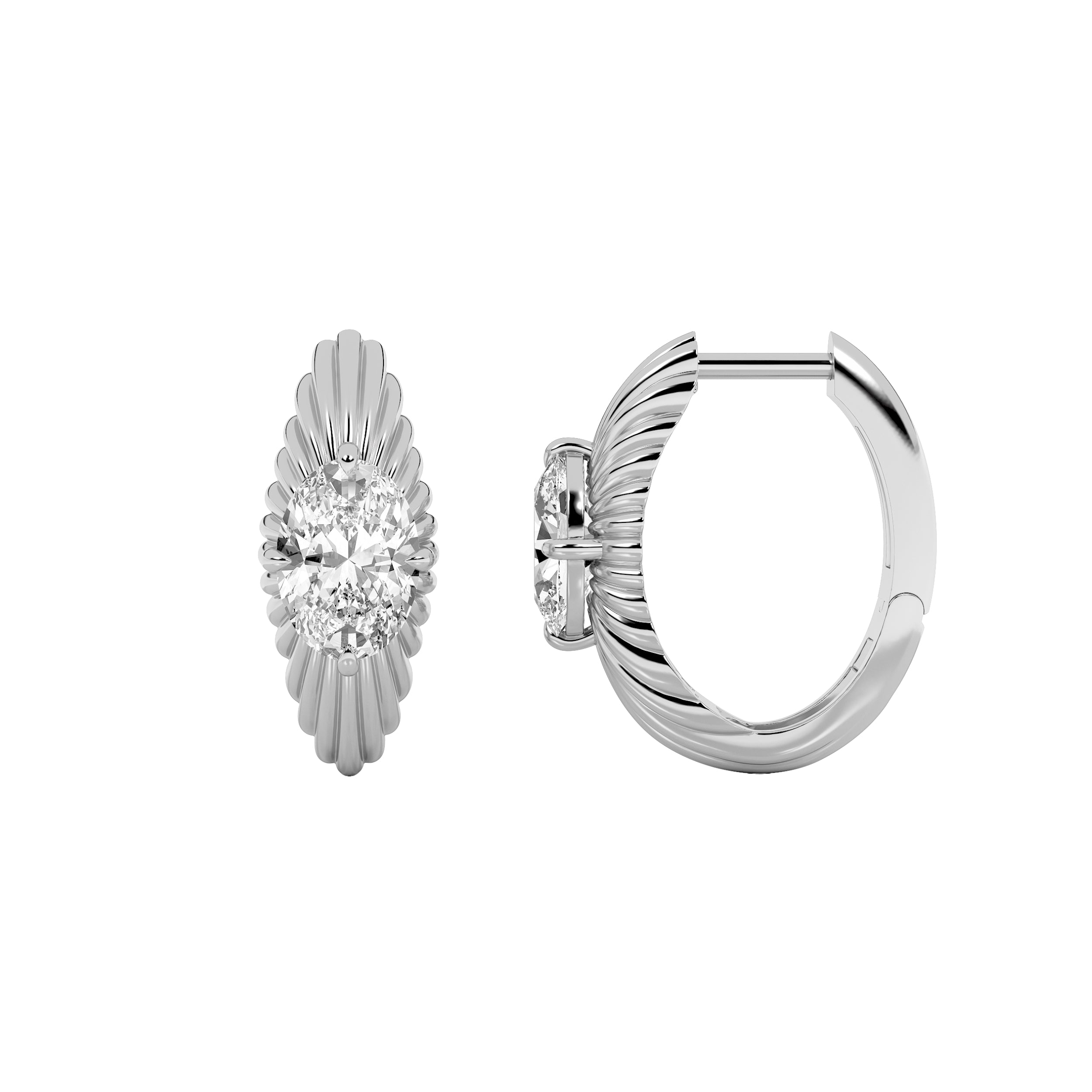 2CTW Oval Shaped Lab Grown Diamond (F/VS) Huggie Earrings in 14K Gold