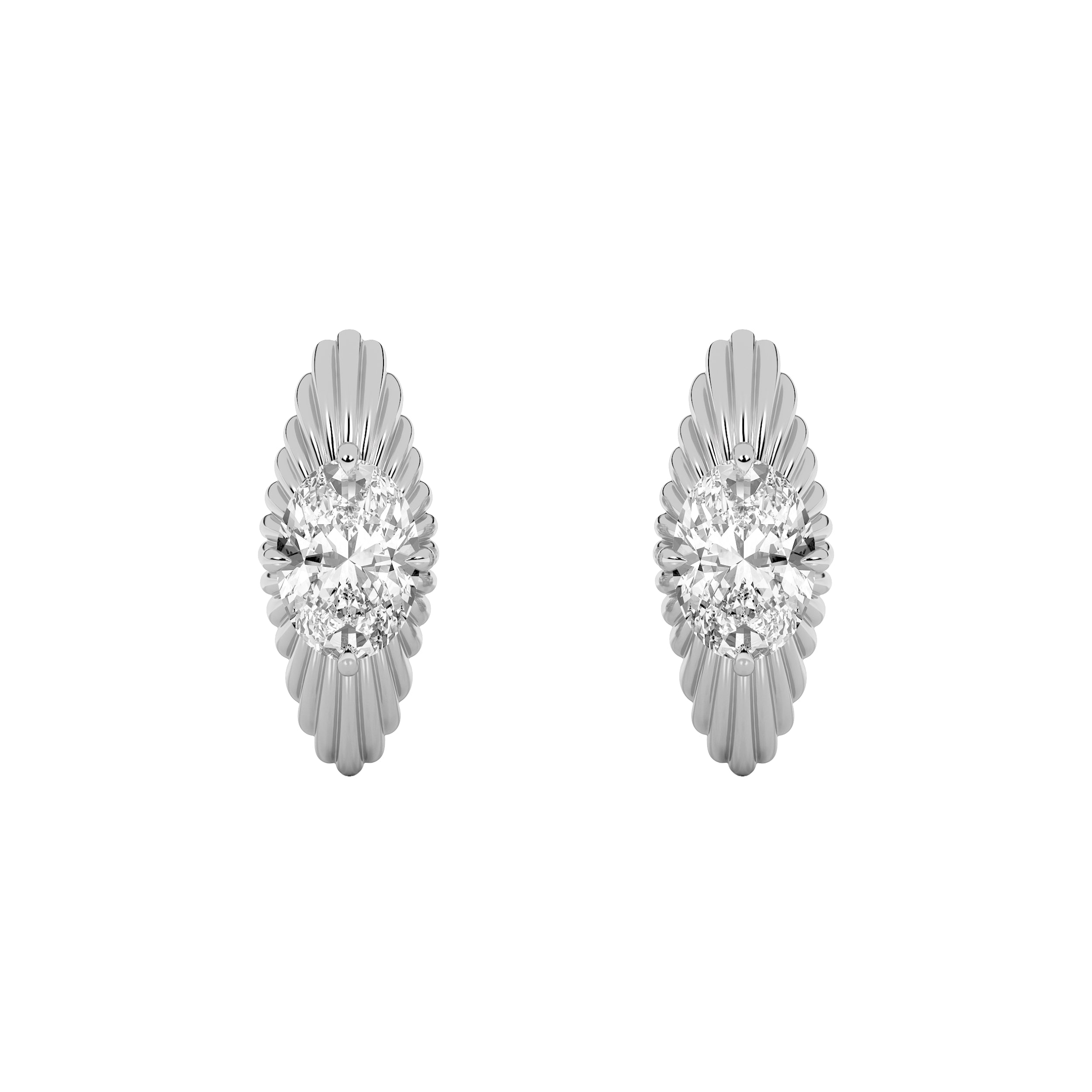 2CTW Oval Shaped Lab Grown Diamond (F/VS) Huggie Earrings in 14K Gold