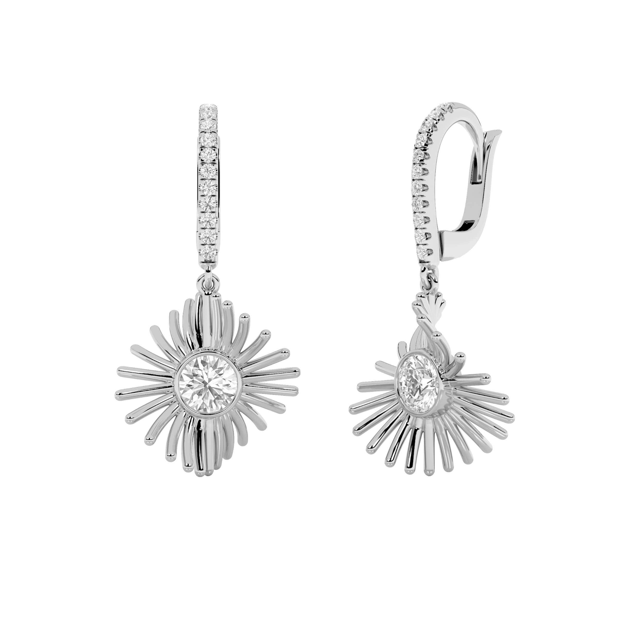 1CTW Round Shaped Lab Grown Diamond (F/VS) Dangle Fashion Earrings in 14K Gold