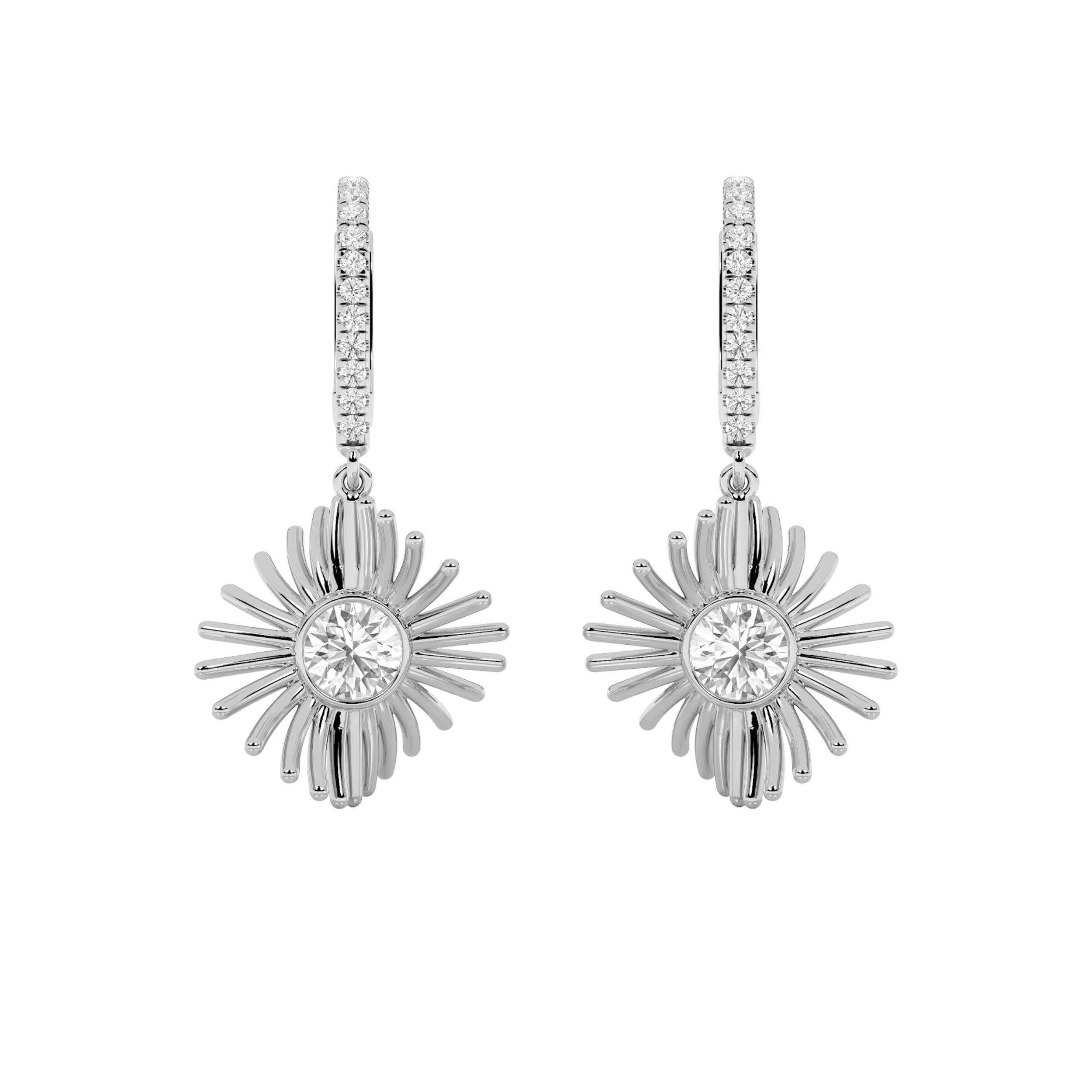 1CTW Round Shaped Lab Grown Diamond (F/VS) Dangle Fashion Earrings in 14K Gold