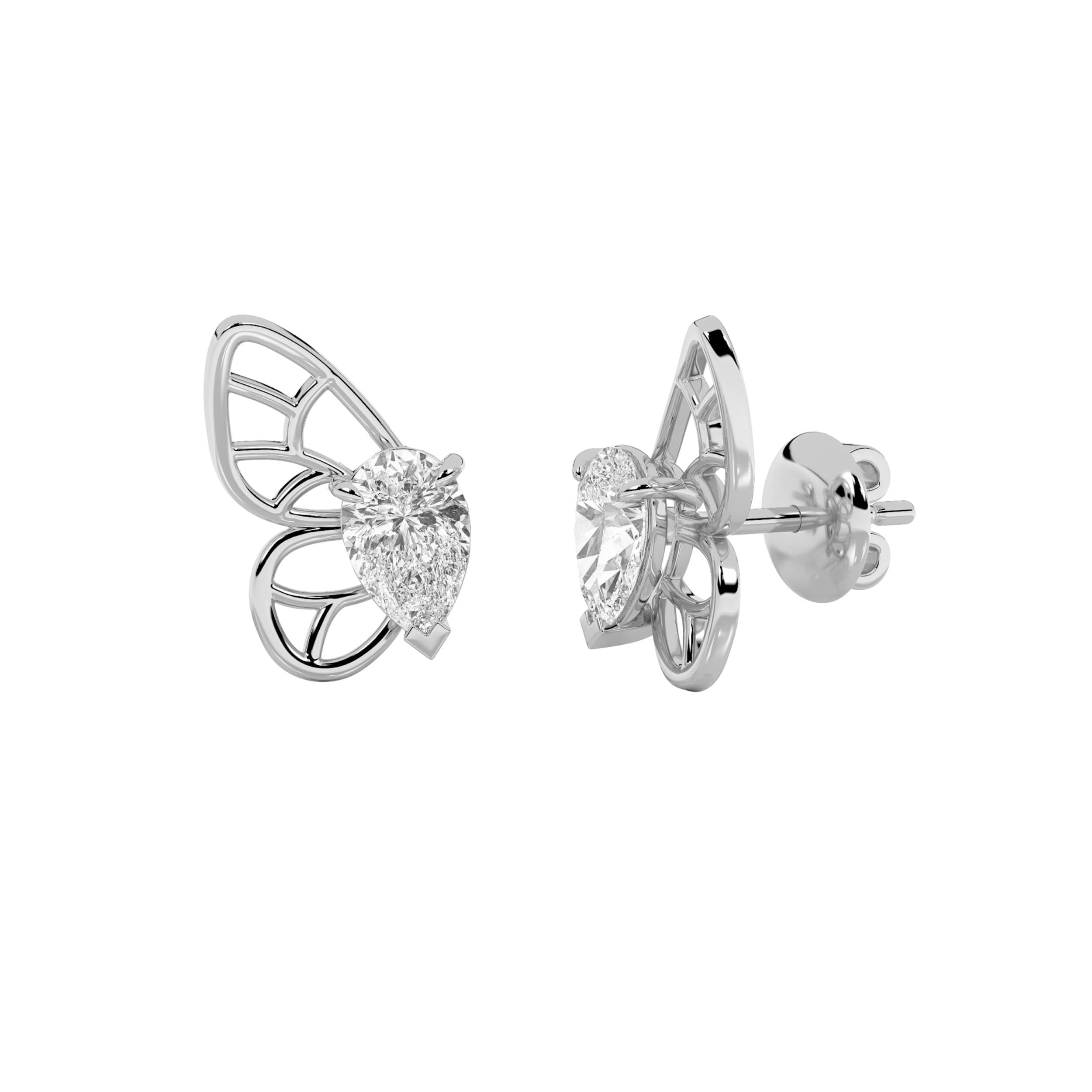 2CTW Pear Shaped Lab Grown Diamond (F/VS) Butterly Fashion Earrings in 14K Gold