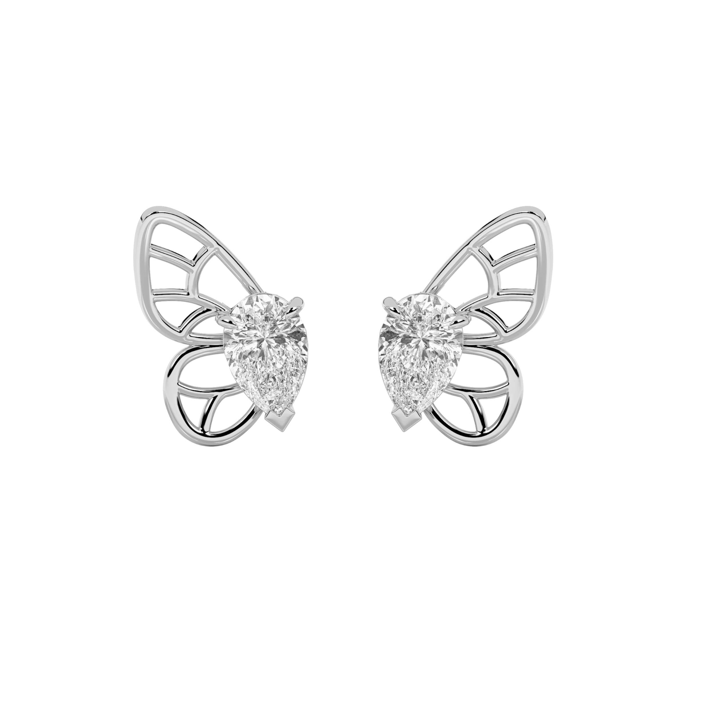 2CTW Pear Shaped Lab Grown Diamond (F/VS) Butterly Fashion Earrings in 14K Gold