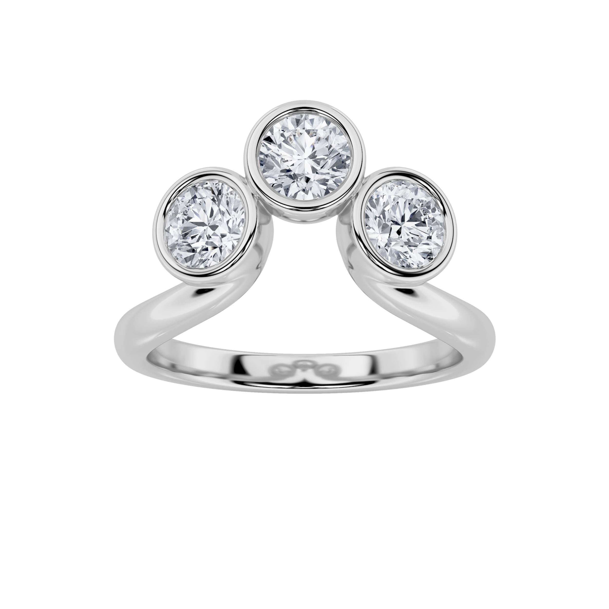 1CTW Round Shaped Lab Grown Diamond (F/VS) Three Stone Ring in 14K Gold