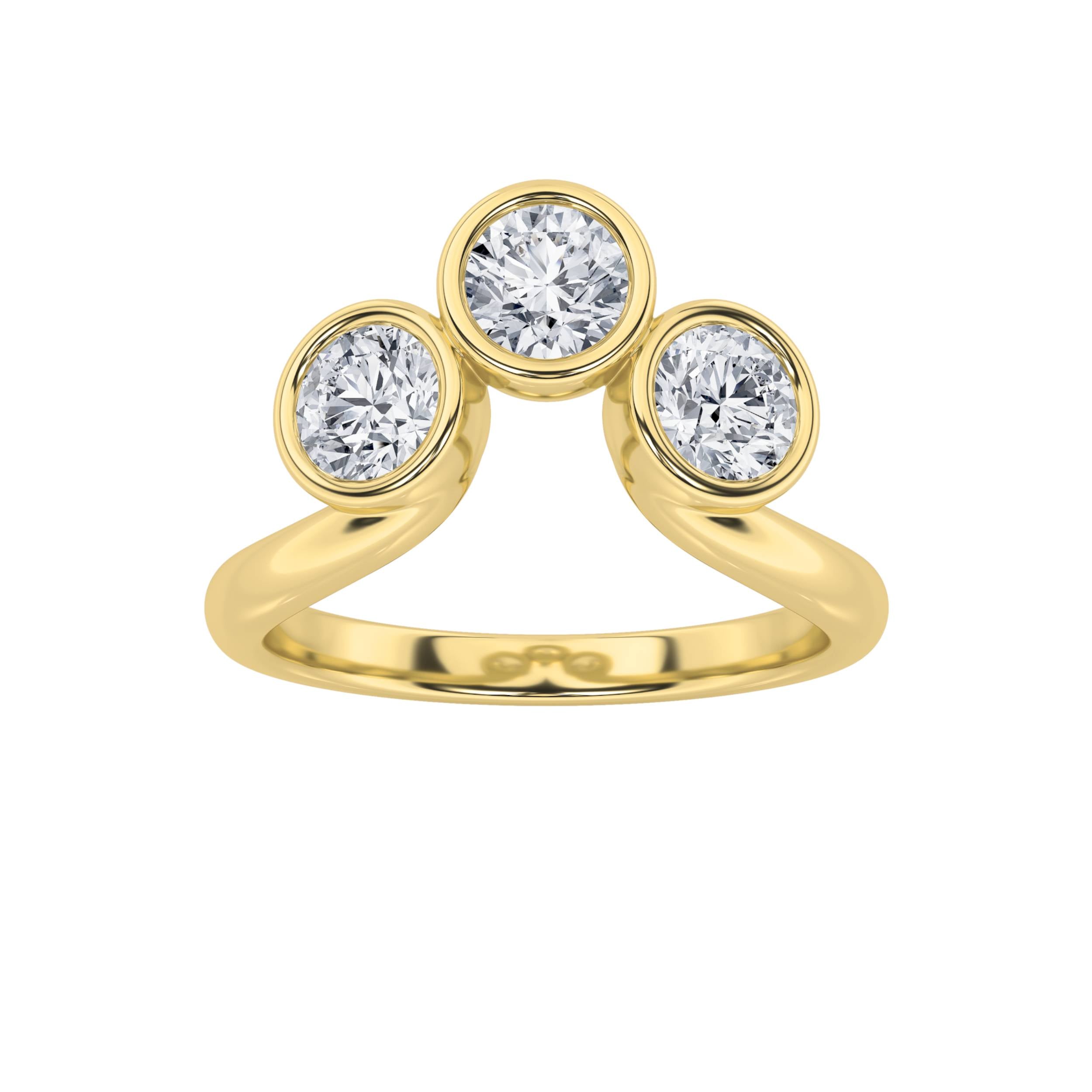 1CTW Round Shaped Lab Grown Diamond (F/VS) Three Stone Ring in 14K Gold