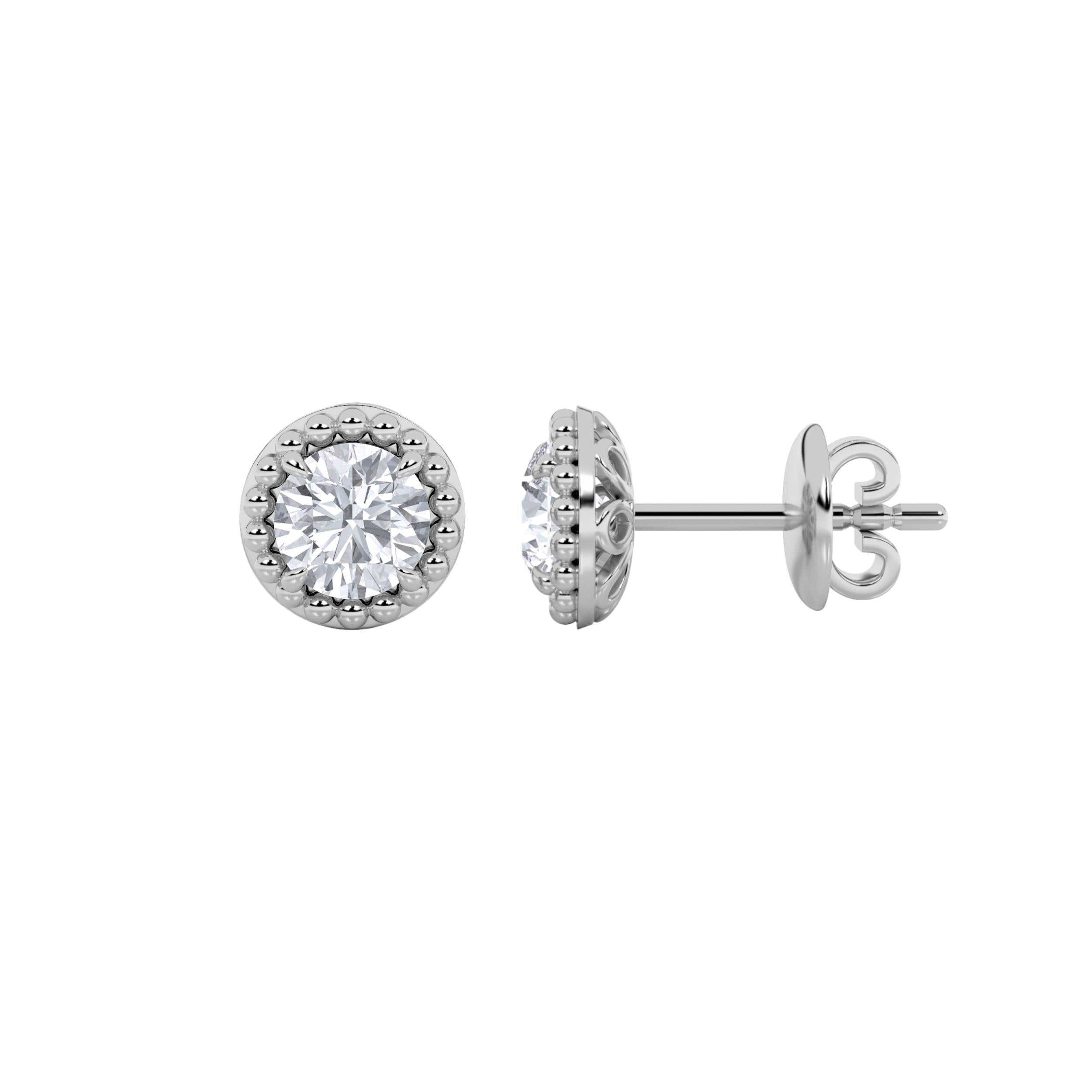 2CTW Round Shaped Lab Grown Diamond (F/VS) Stud Earrings in 14K Gold