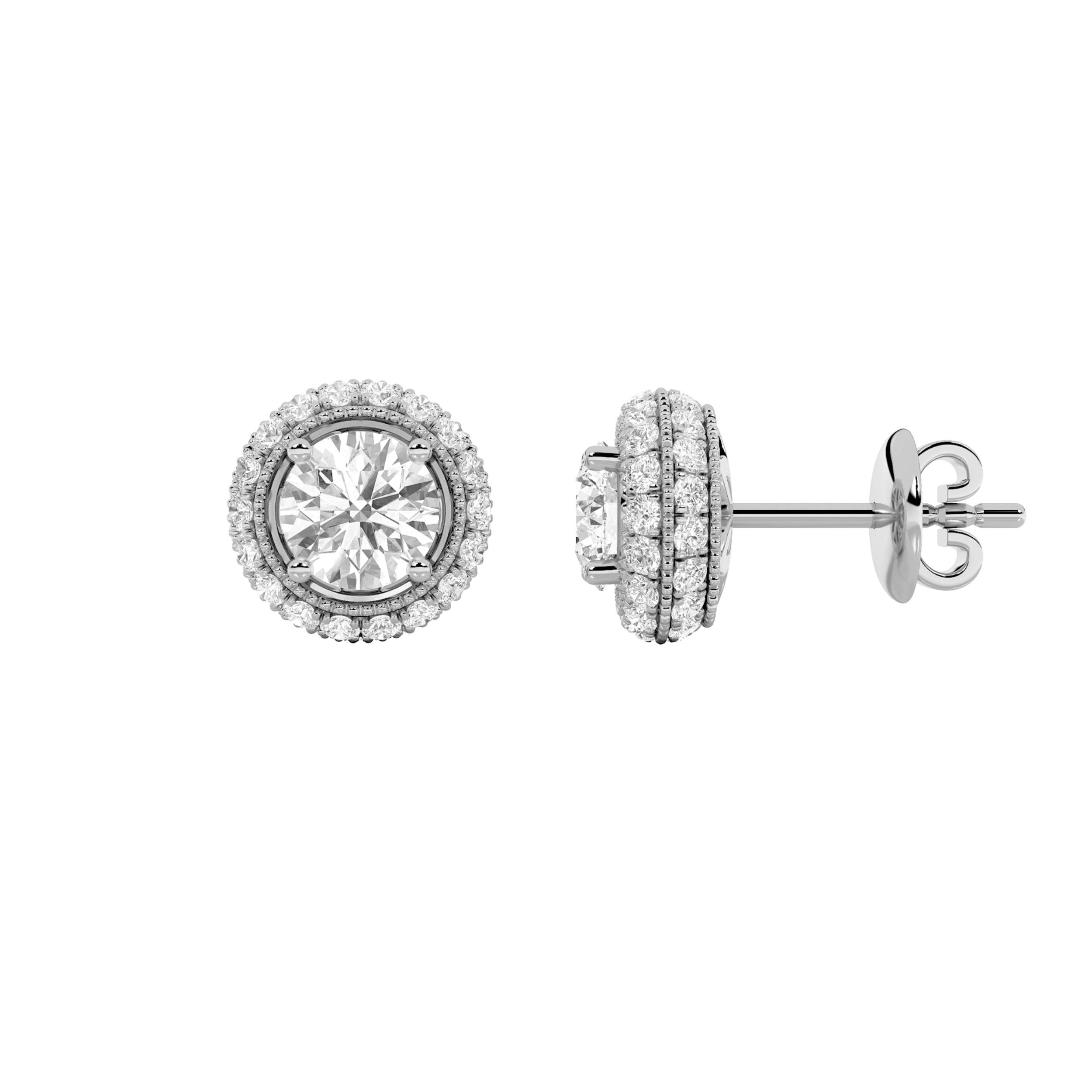 2CTW Round Shaped Lab Grown Diamond (F/VS) Stud Earrings in 14K Gold