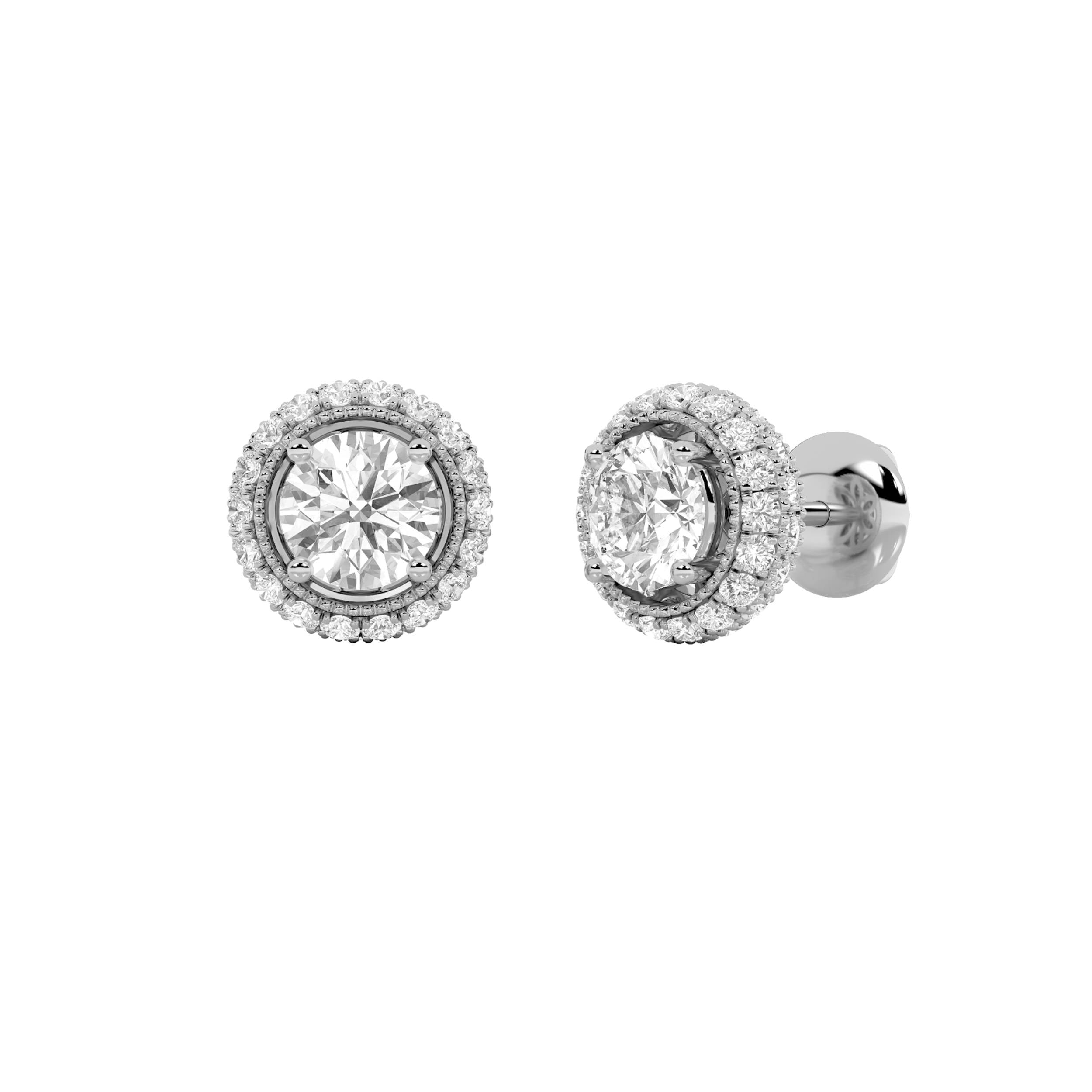 2CTW Round Shaped Lab Grown Diamond (F/VS) Stud Earrings in 14K Gold
