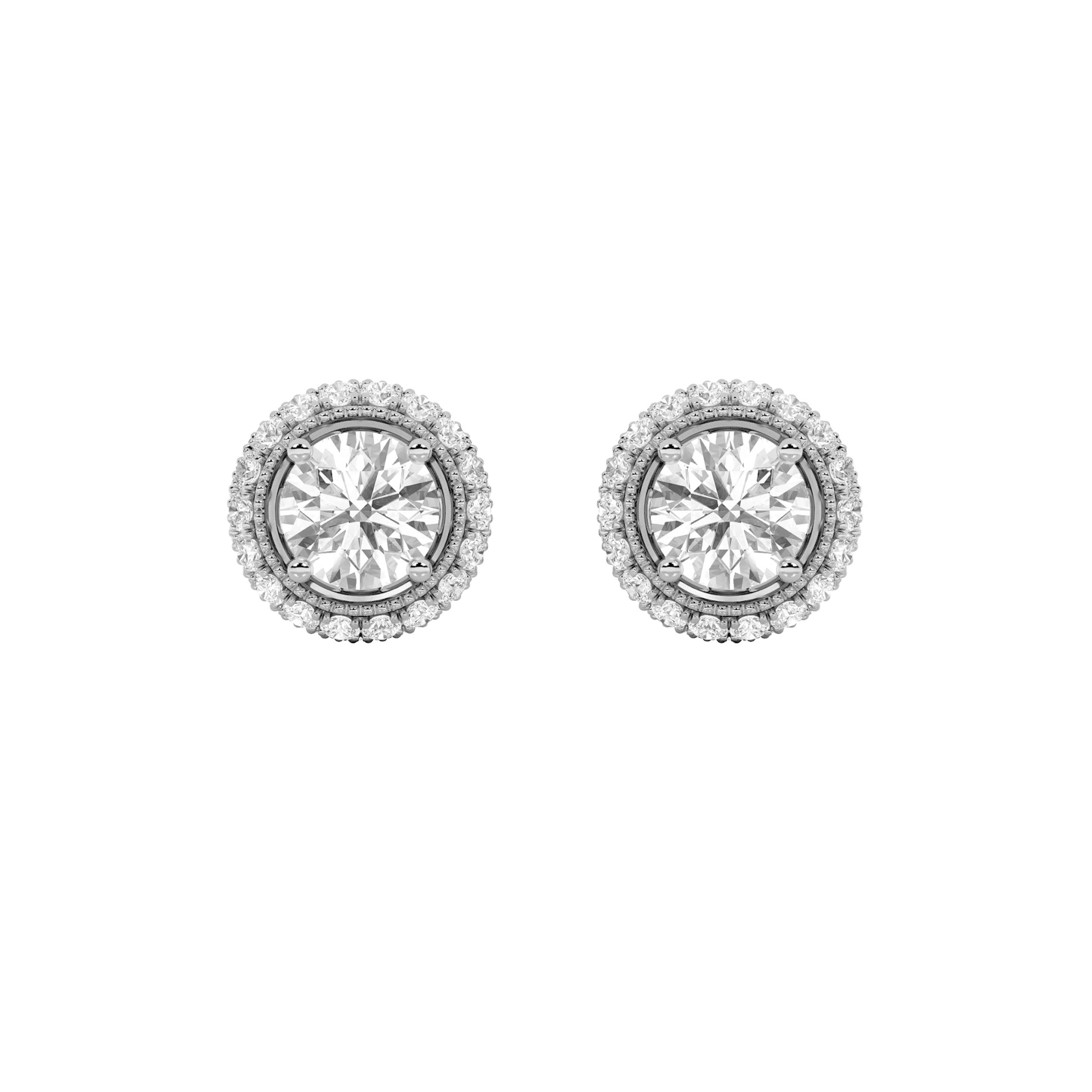 2CTW Round Shaped Lab Grown Diamond (F/VS) Stud Earrings in 14K Gold