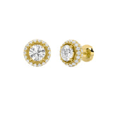 2CTW Round Shaped Lab Grown Diamond (F/VS) Stud Earrings in 14K Gold