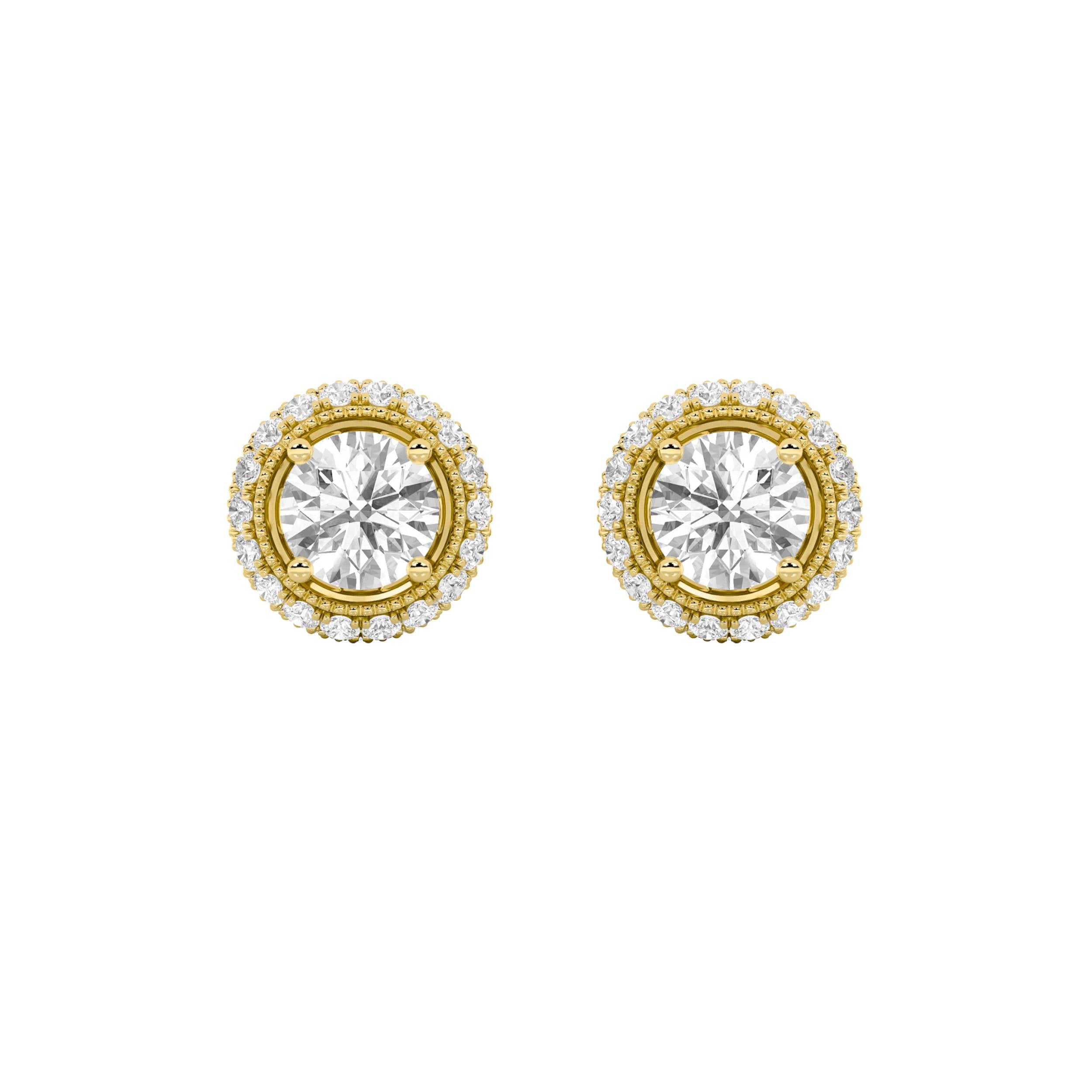 2CTW Round Shaped Lab Grown Diamond (F/VS) Stud Earrings in 14K Gold