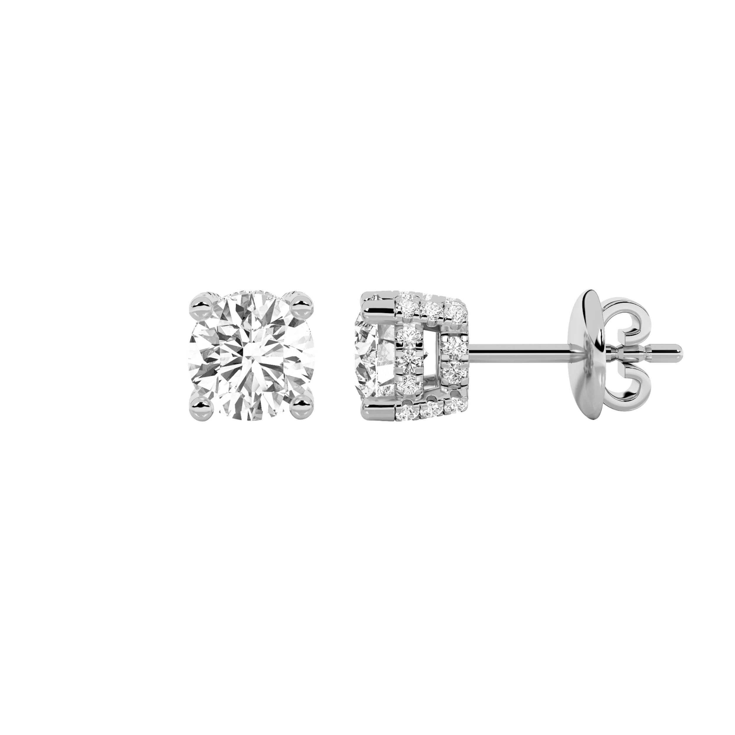 2CTW Round Shaped Lab Grown Diamond (F/VS) Stud Earrings in 14K Gold