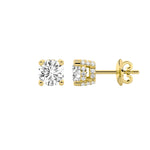 2CTW Round Shaped Lab Grown Diamond (F/VS) Stud Earrings in 14K Gold