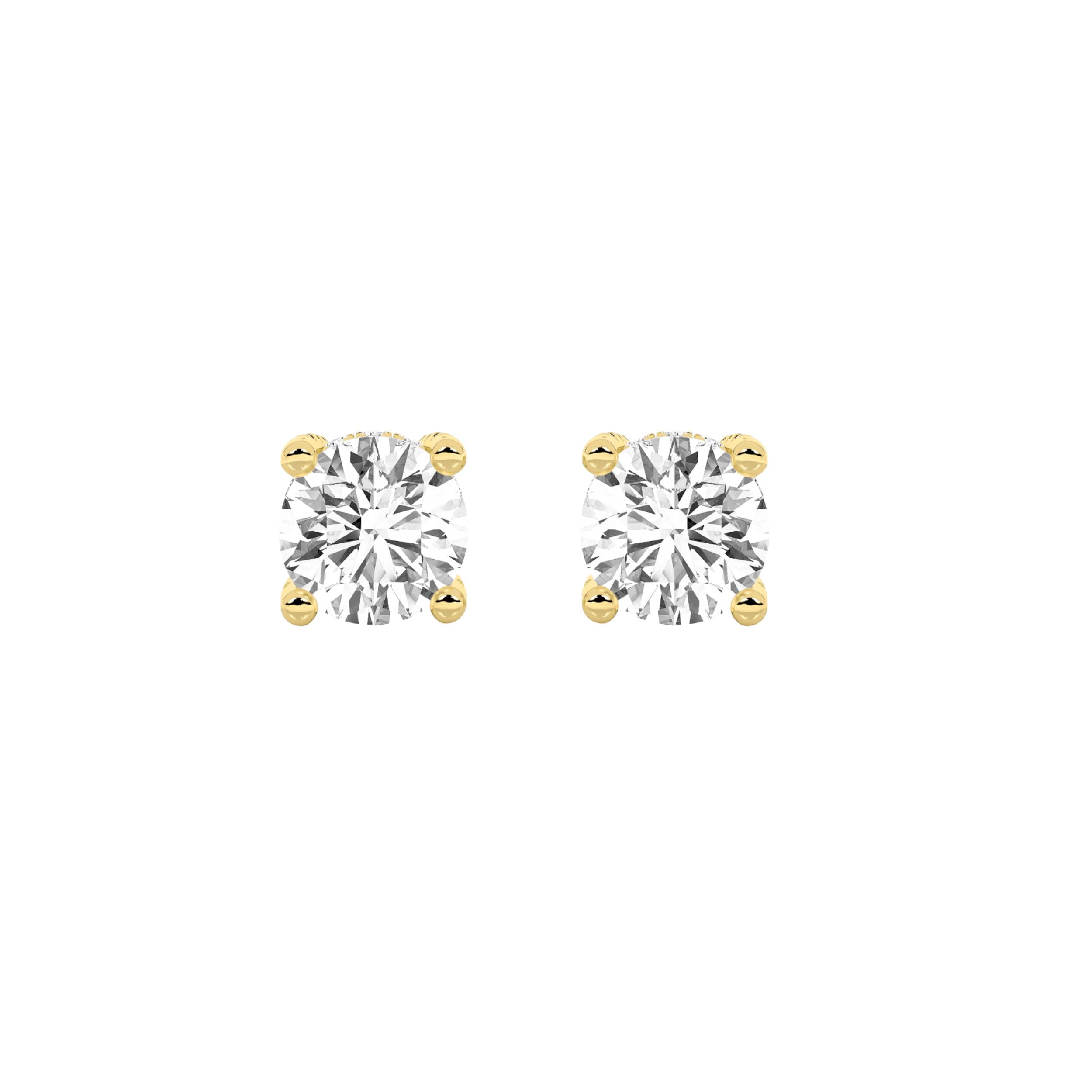 2CTW Round Shaped Lab Grown Diamond (F/VS) Stud Earrings in 14K Gold