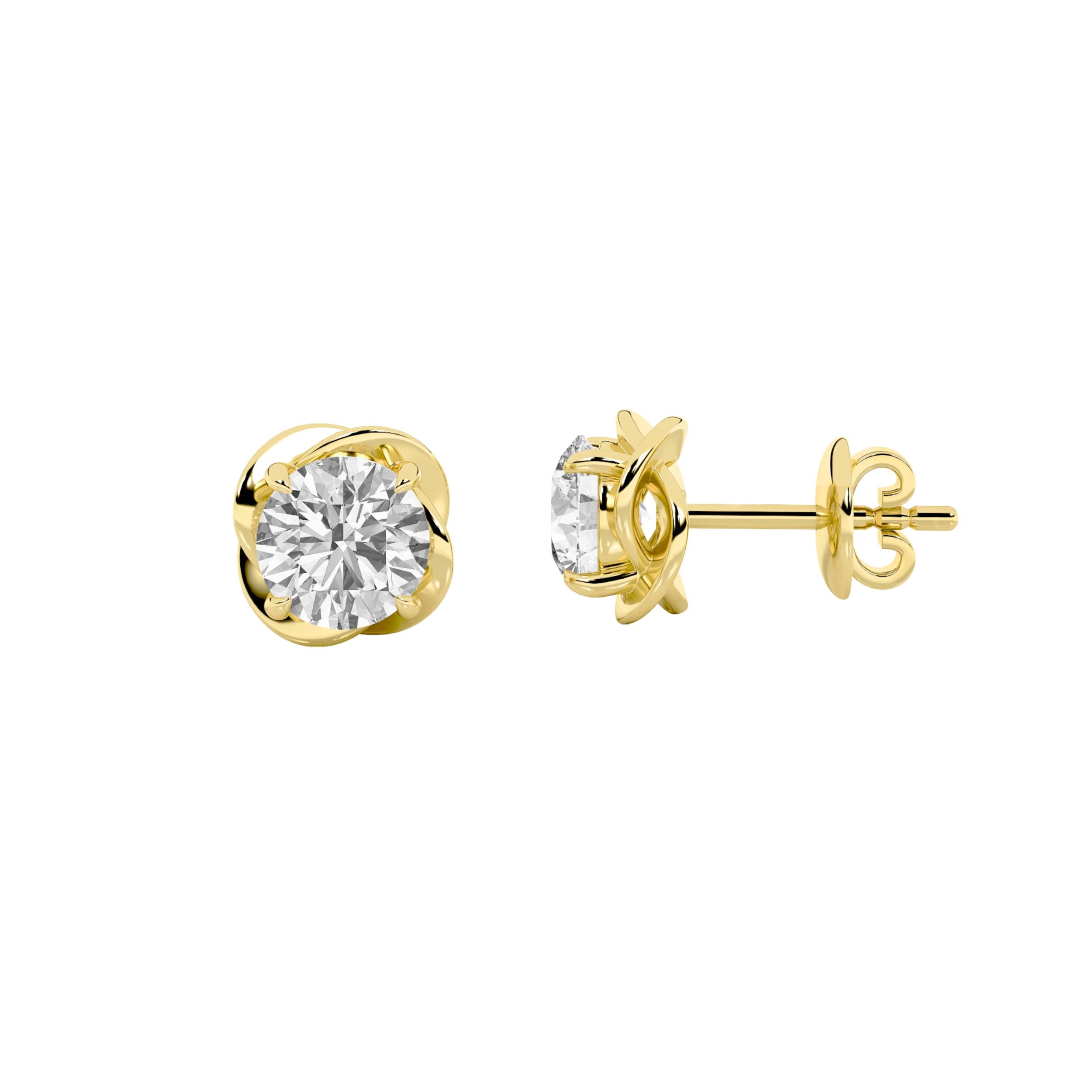 2CTW Round Shaped Lab Grown Diamond (F/VS) Stud Earrings in 14K Gold