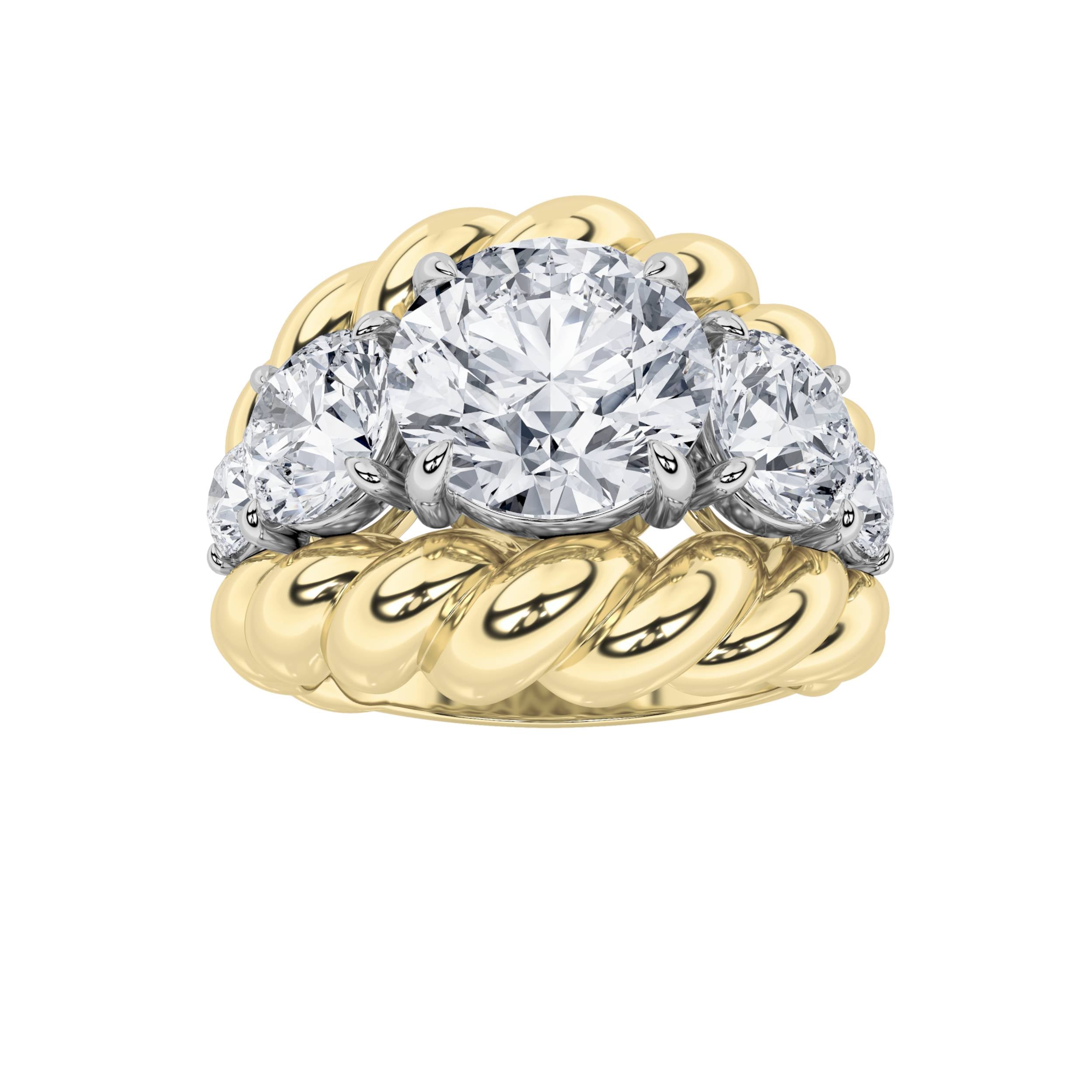 5.5CTW Round Shaped Lab Grown Diamond (F/VS) Five Stone Ring in 14K Gold