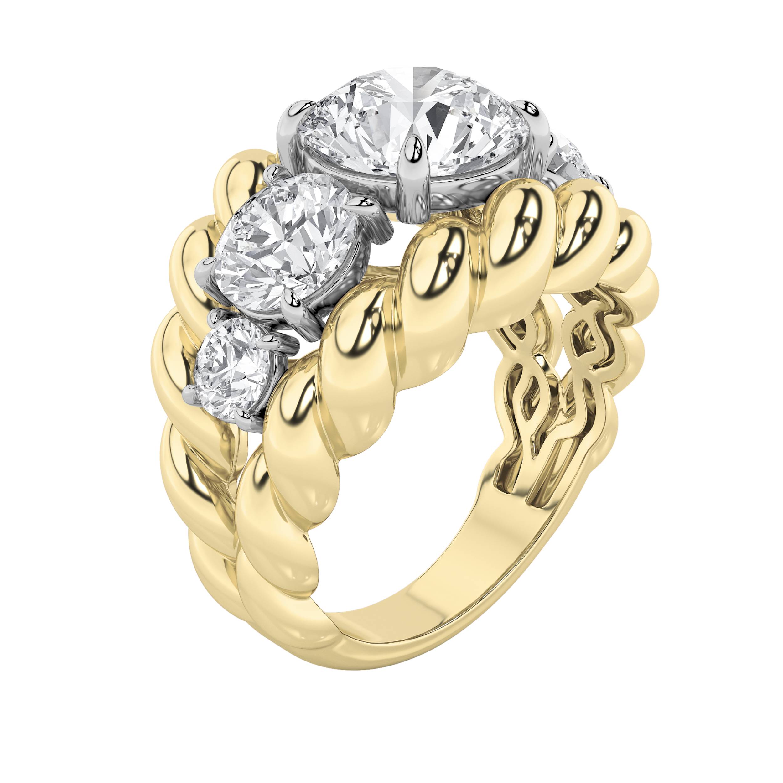 5.5CTW Round Shaped Lab Grown Diamond (F/VS) Five Stone Ring in 14K Gold