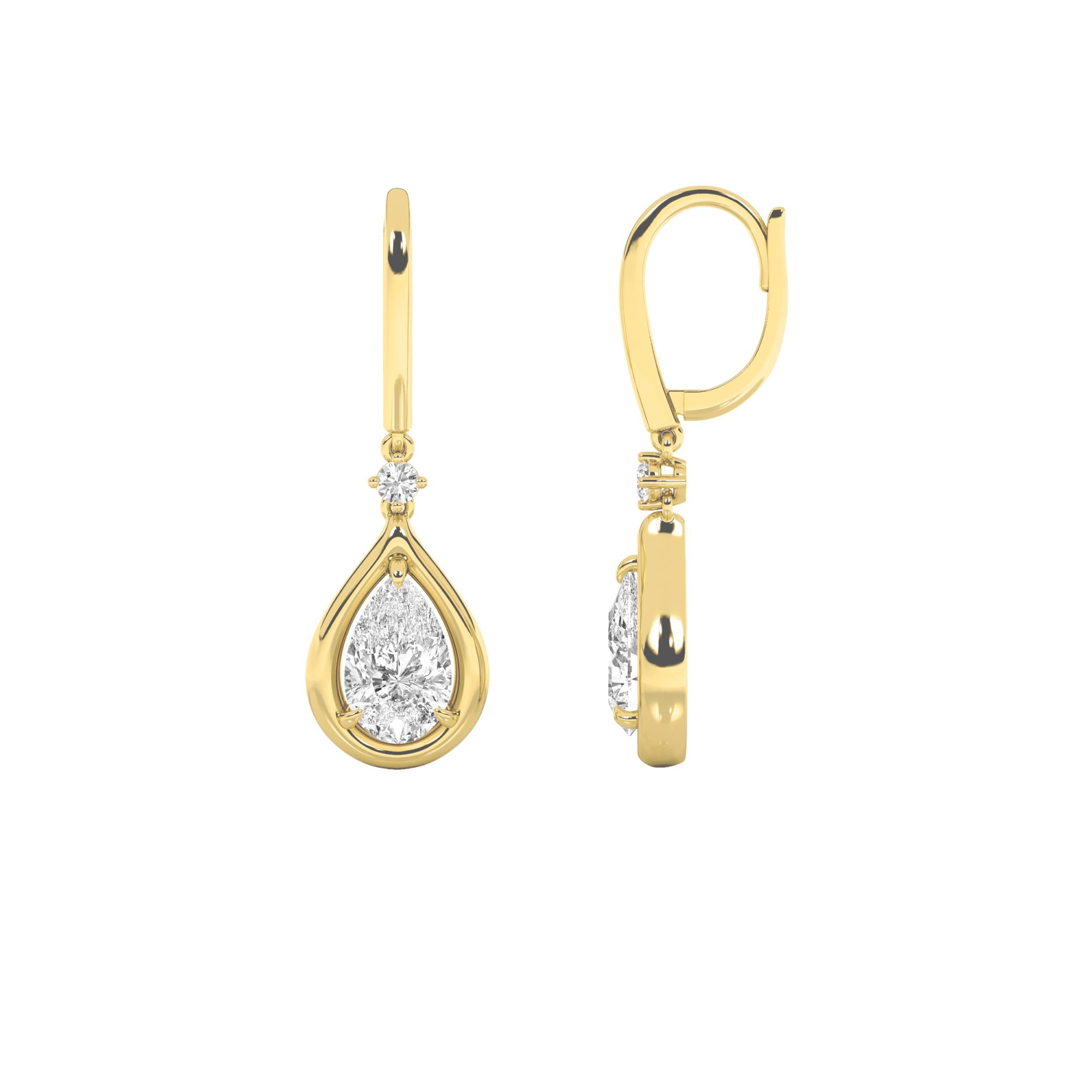 2CTW Pear Shaped Lab Grown Diamond (F/VS) Dangle Earrings in 14K Gold